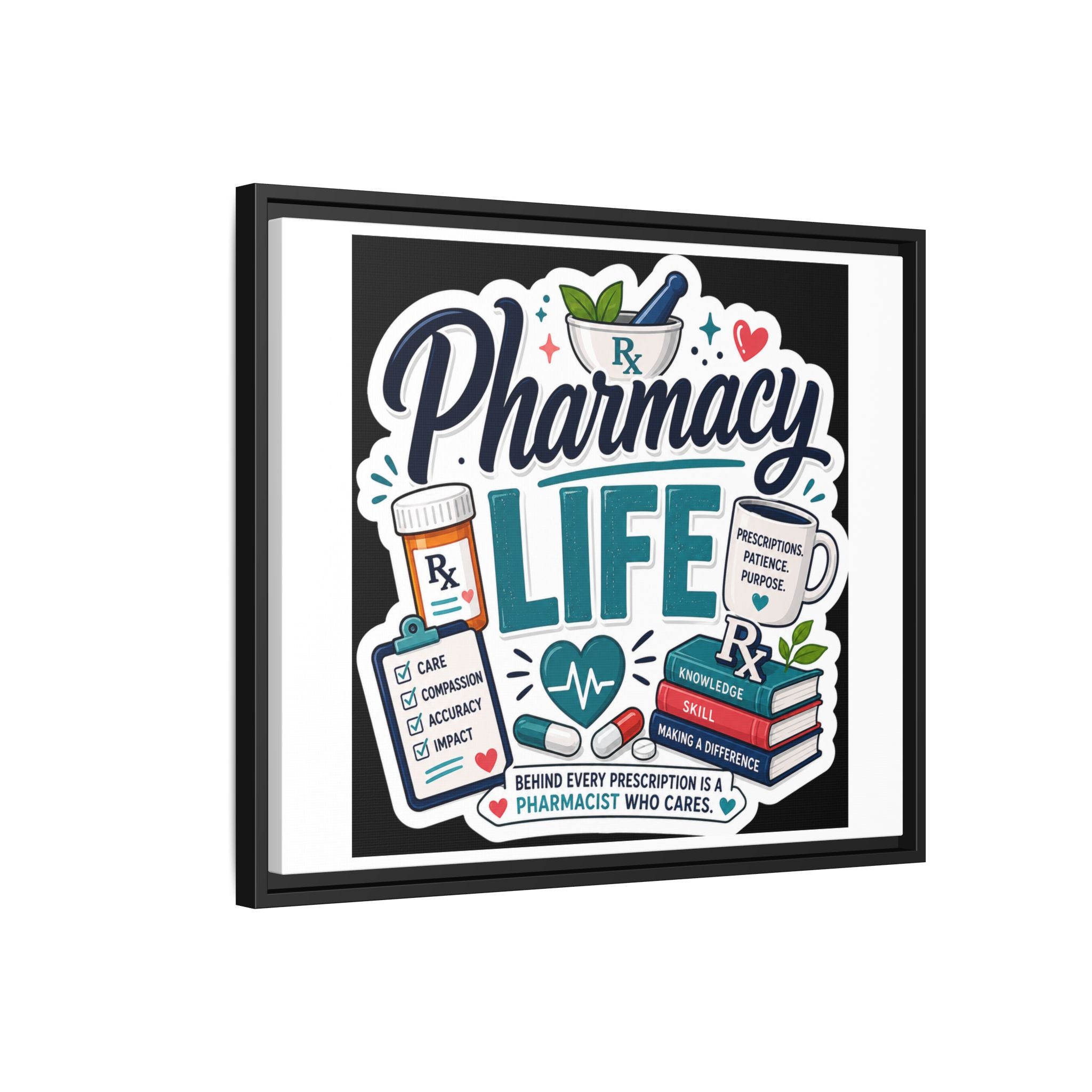 Pharmacy Life Framed Canvas Art — Colorful Pharmacist Wall Decor