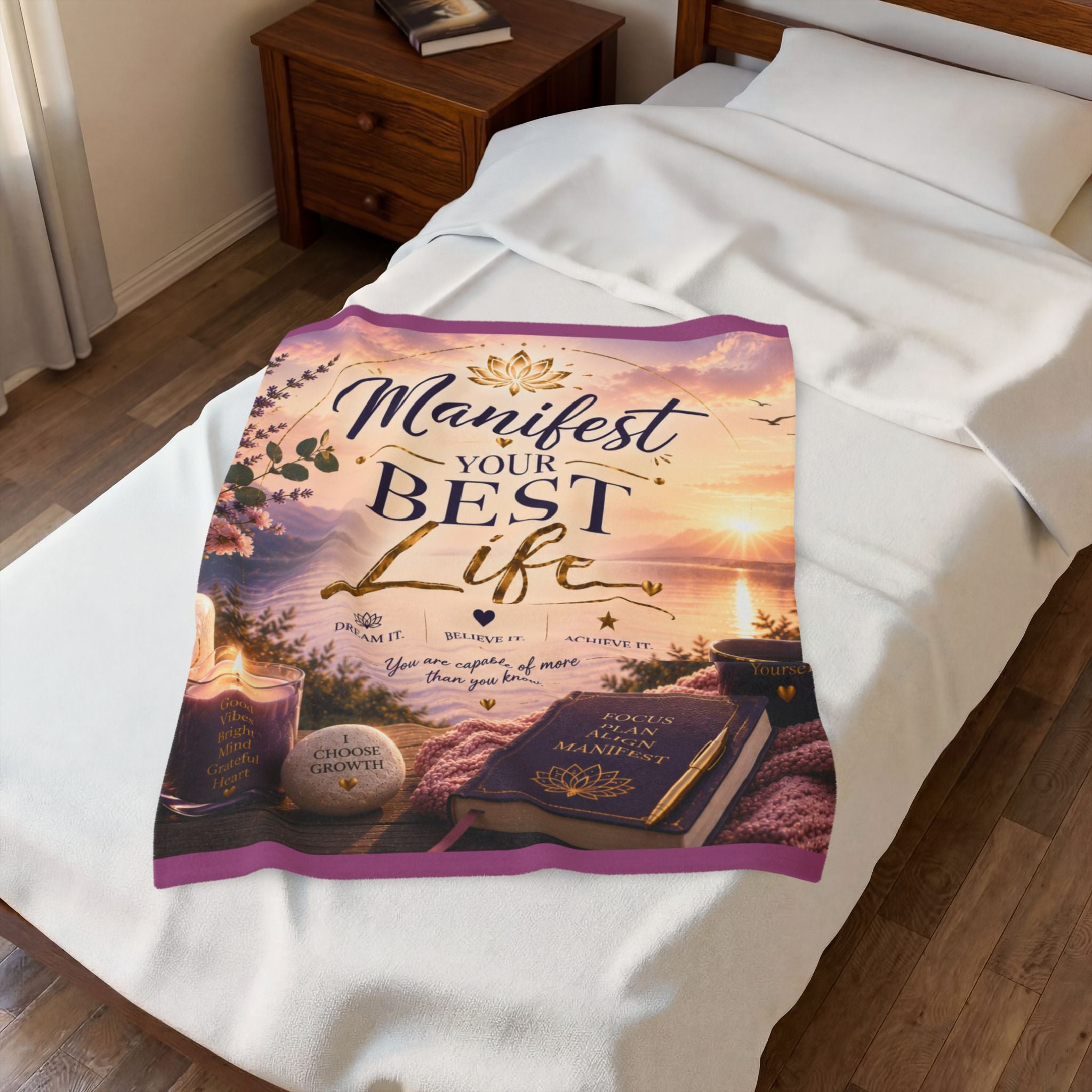 Manifest Your Best Life Velveteen Plush Blanket — Inspirational Cozy Throw