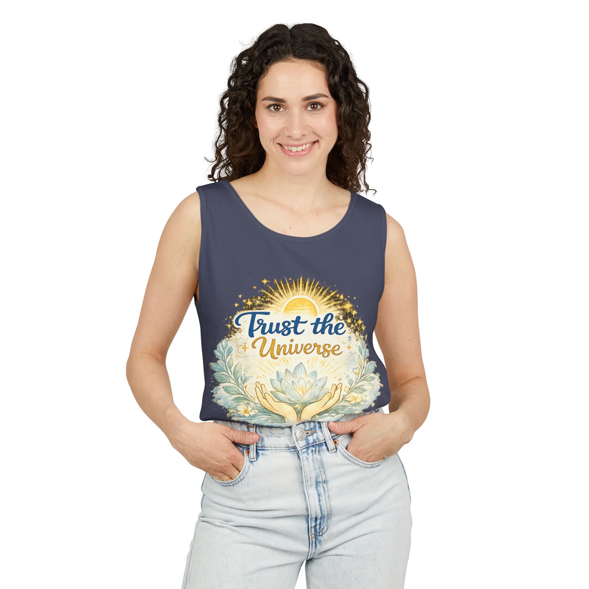 Trust the Universe Tank Top — Spiritual Lotus Graphic Vest