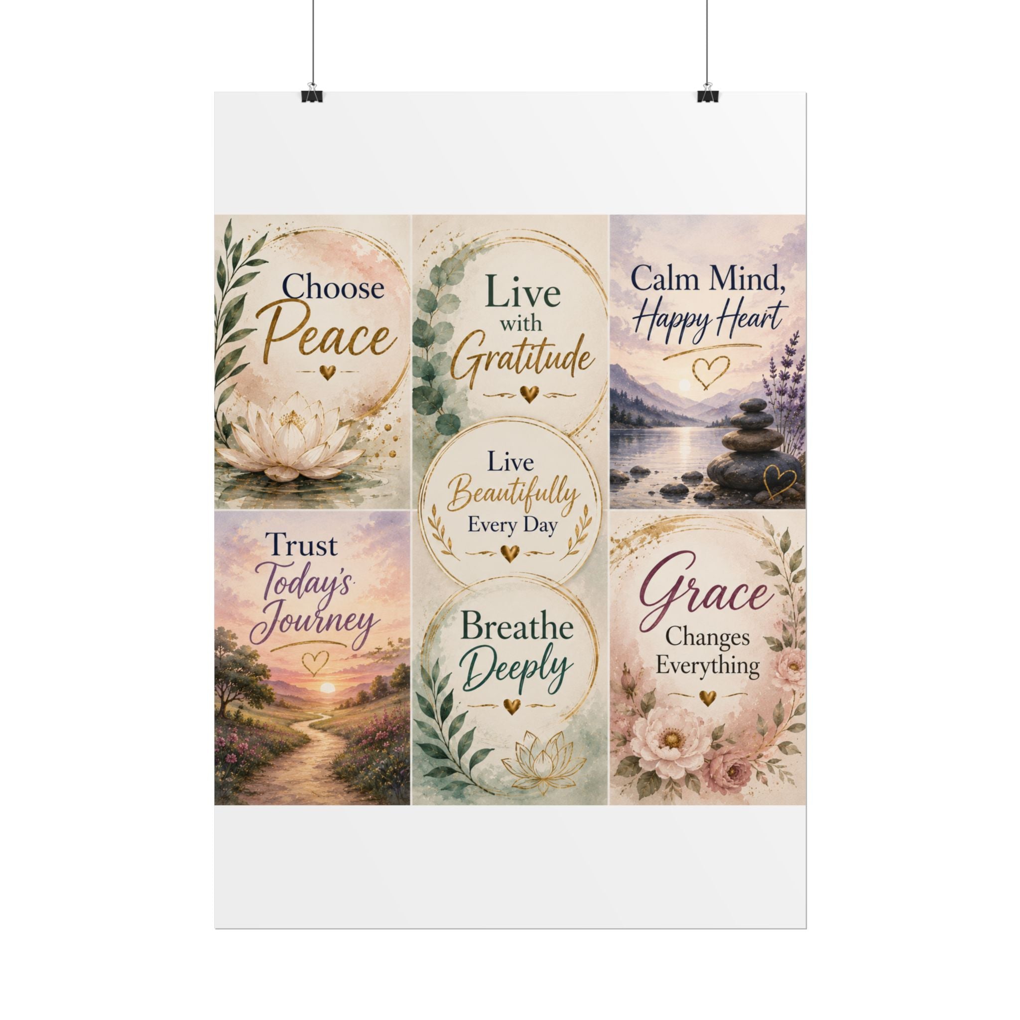 Rolled Poster - Inspirational Wall Art Set: "Choose Peace / Live with Gratitude / Calm Mind, Happy Heart / Trust Today's Journey / [...]