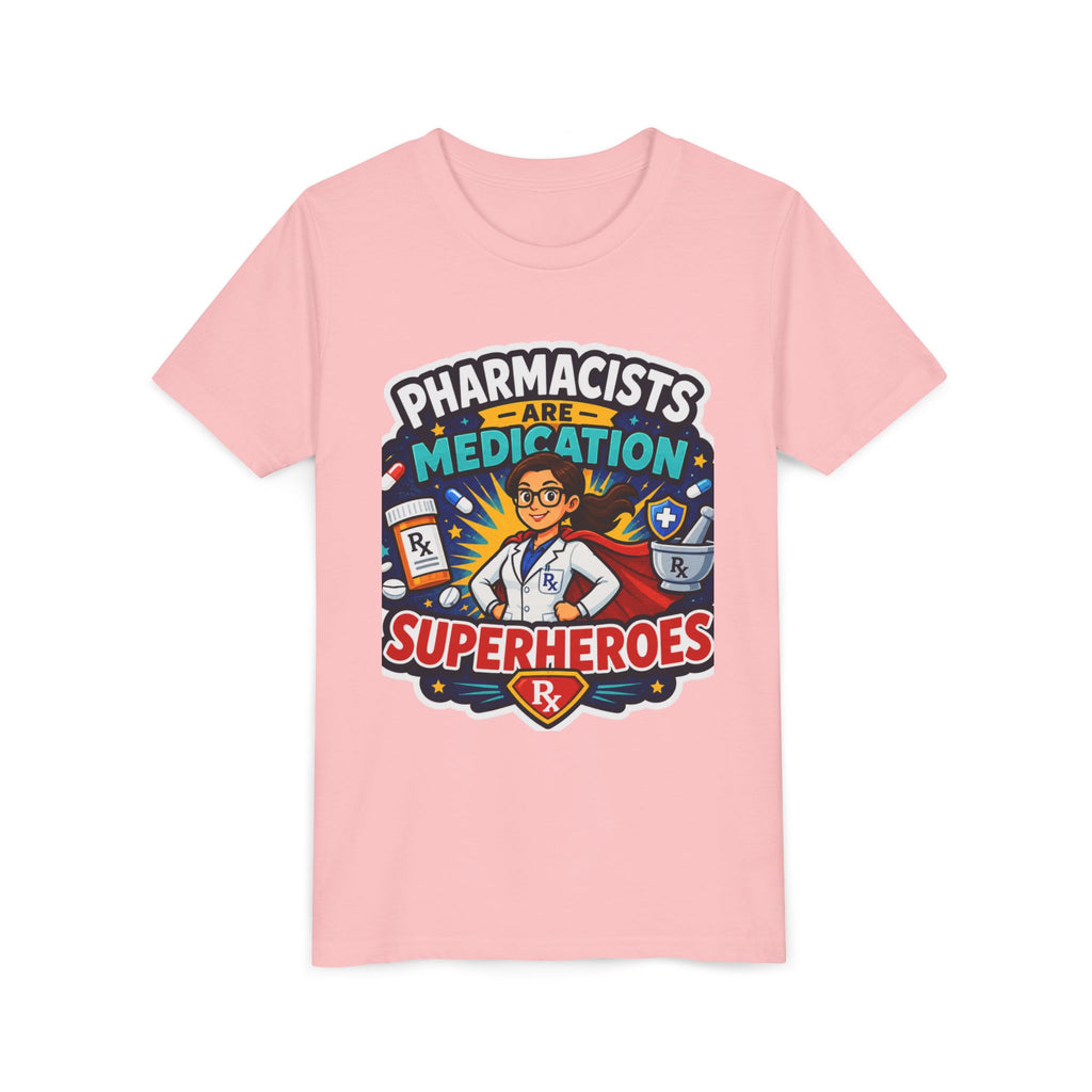 Youth Tee — "Pharmacists Are Medication Superheroes" Cartoon Pharmacy Shirt