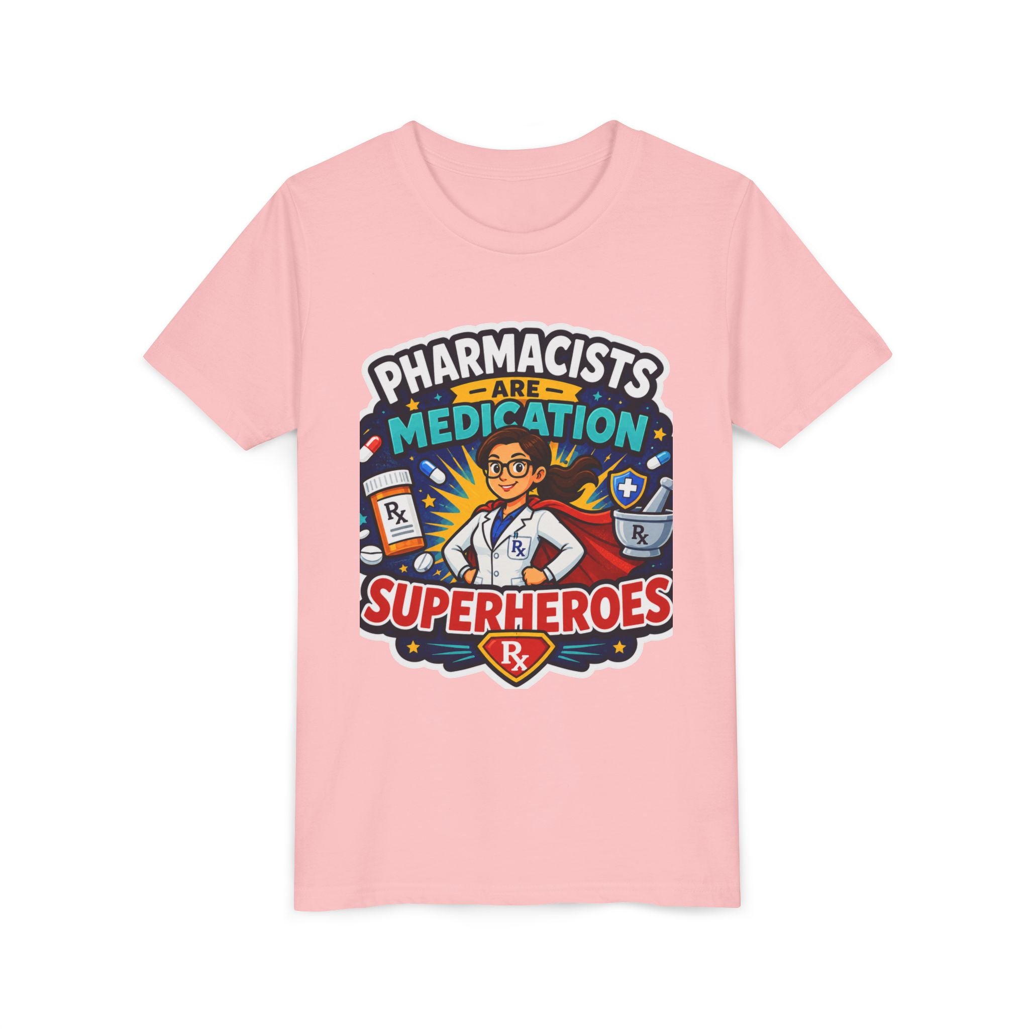 Youth Tee — "Pharmacists Are Medication Superheroes" Cartoon Pharmacy Shirt