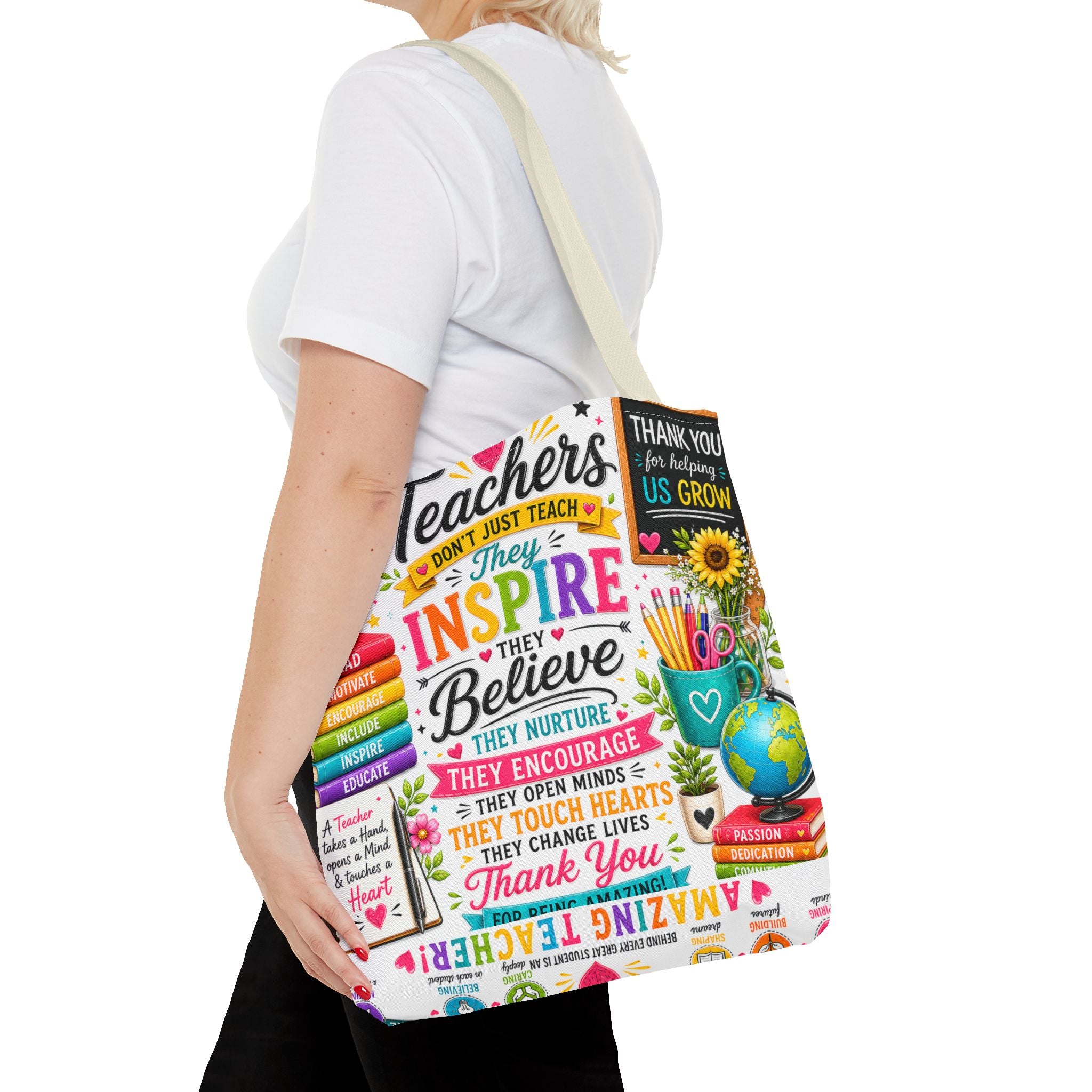 Teacher Appreciation Tote Bag — 'Teachers Inspire, They Believe' All-Over-Print Gift Tote
