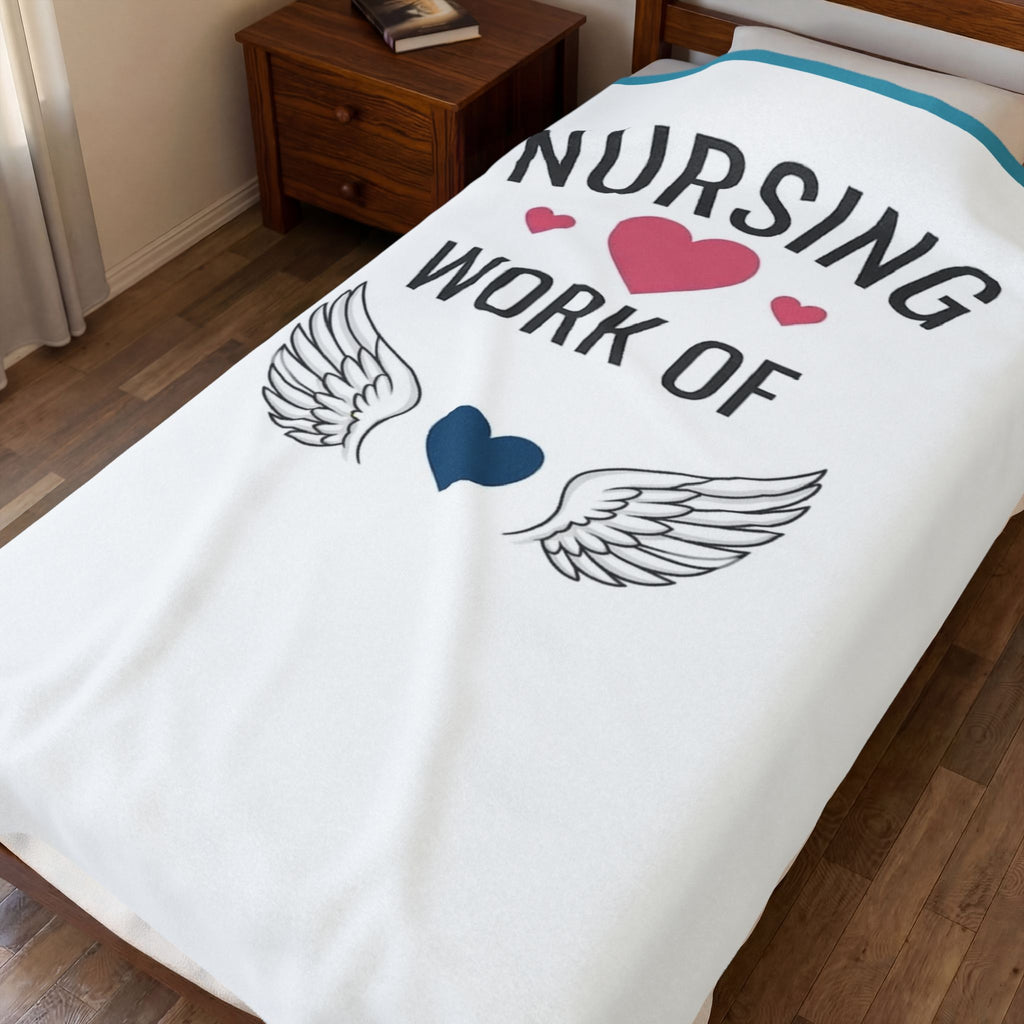Velveteen Plush Blanket — "Nursing Work of Heart" Soft Nurse Gift Throw