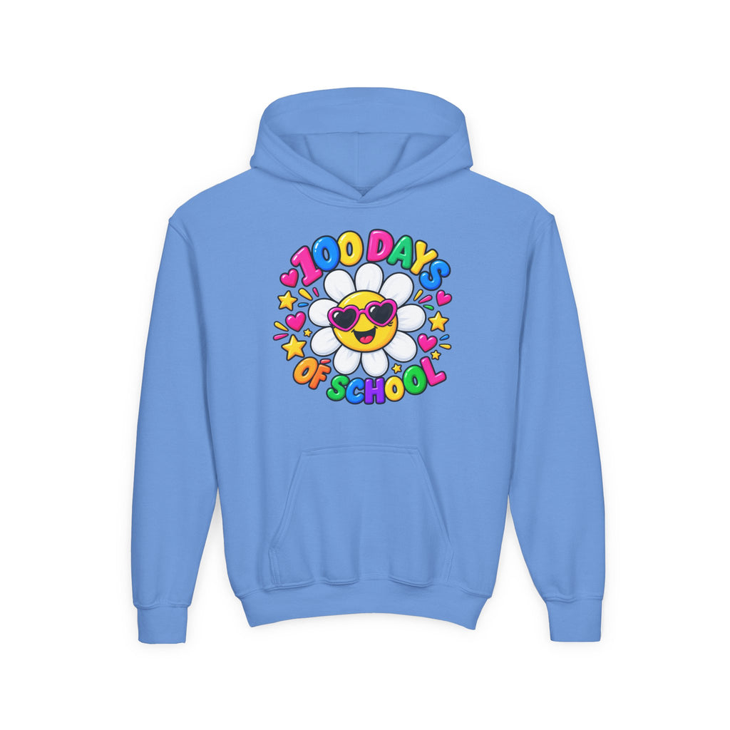 Youth Hoodie — “100 Days of School” Colorful Smiley Daisy Celebration