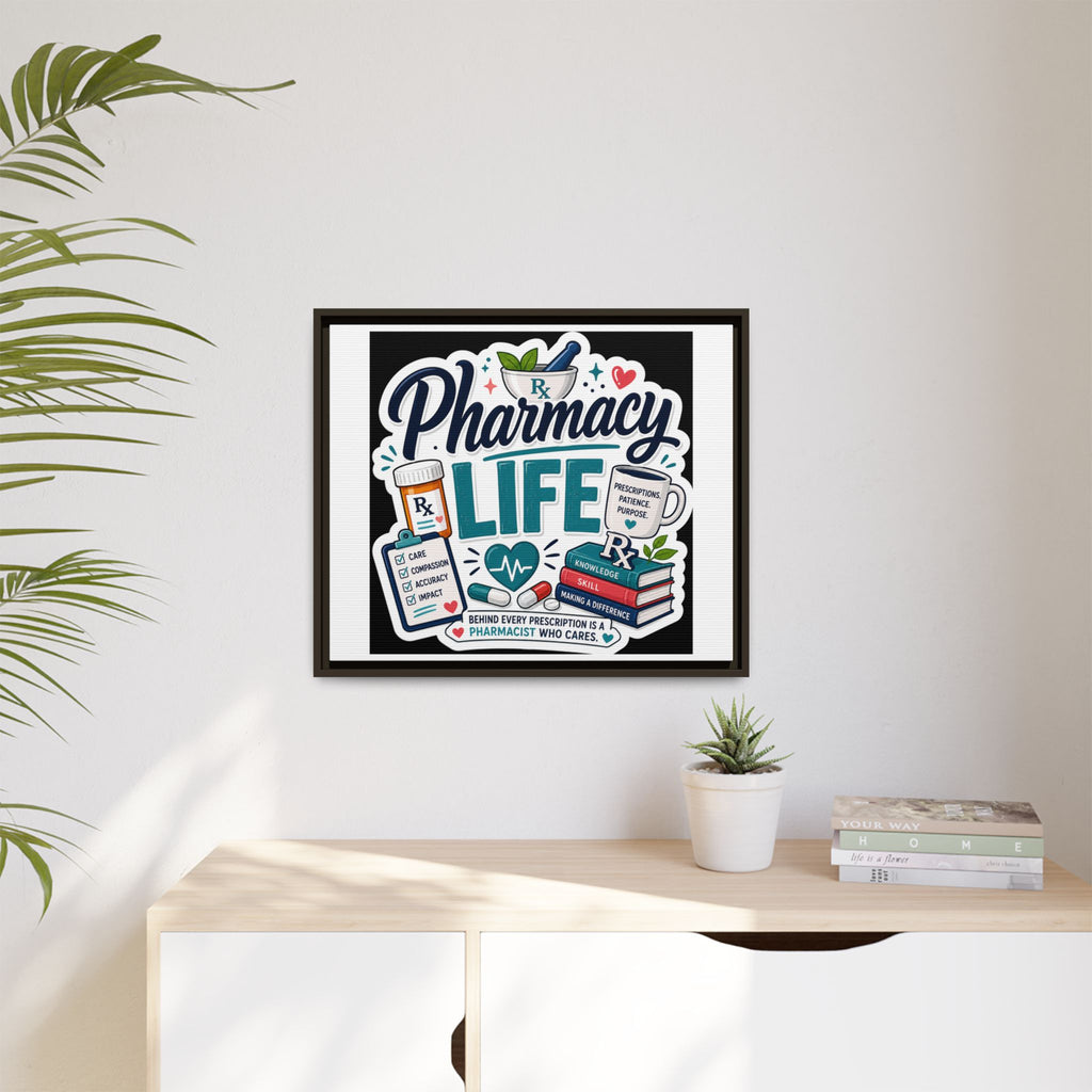 Pharmacy Life Framed Canvas Art — Colorful Pharmacist Wall Decor