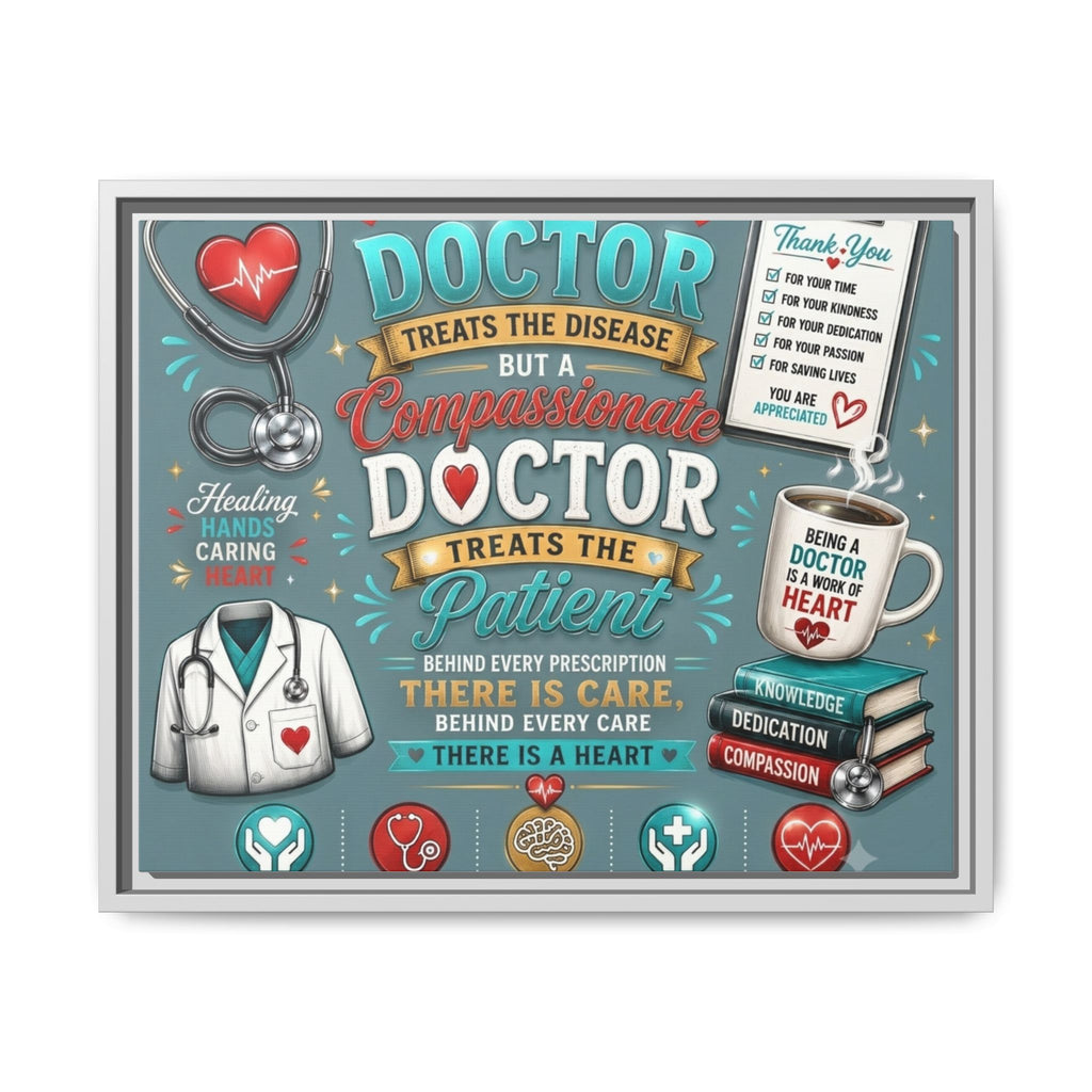 Framed Canvas Print — 'A Great Doctor Treats the Patient' Medical Tribute Wall Art