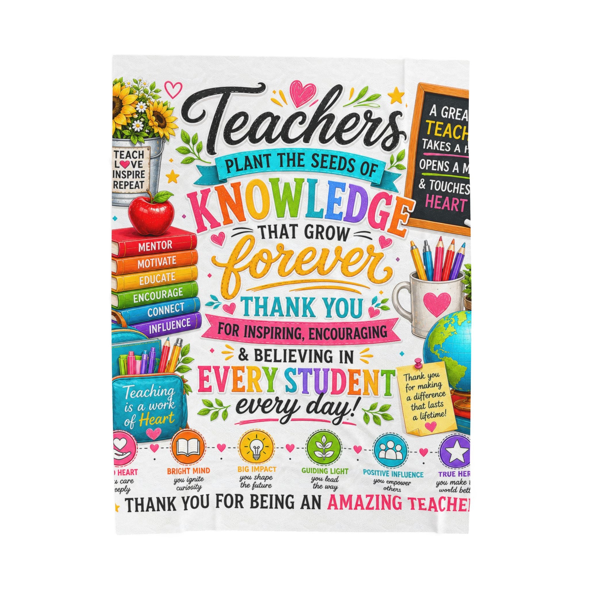 Teacher Thank You Velveteen Plush Blanket — "Teachers Plant the Seeds of Knowledge That Grow Forever"