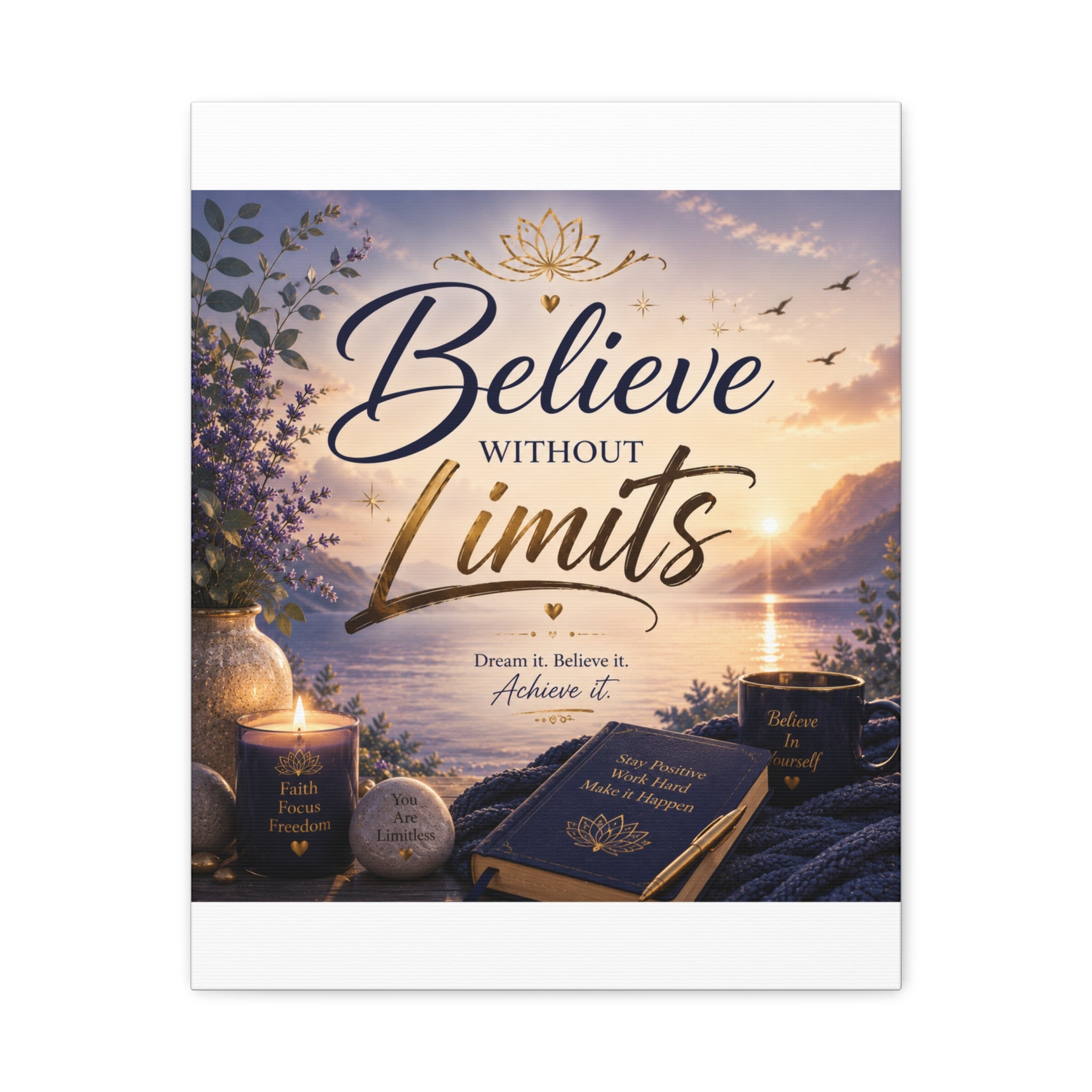 Believe Without Limits Canvas Wall Art – Inspirational Stretched Matte Print