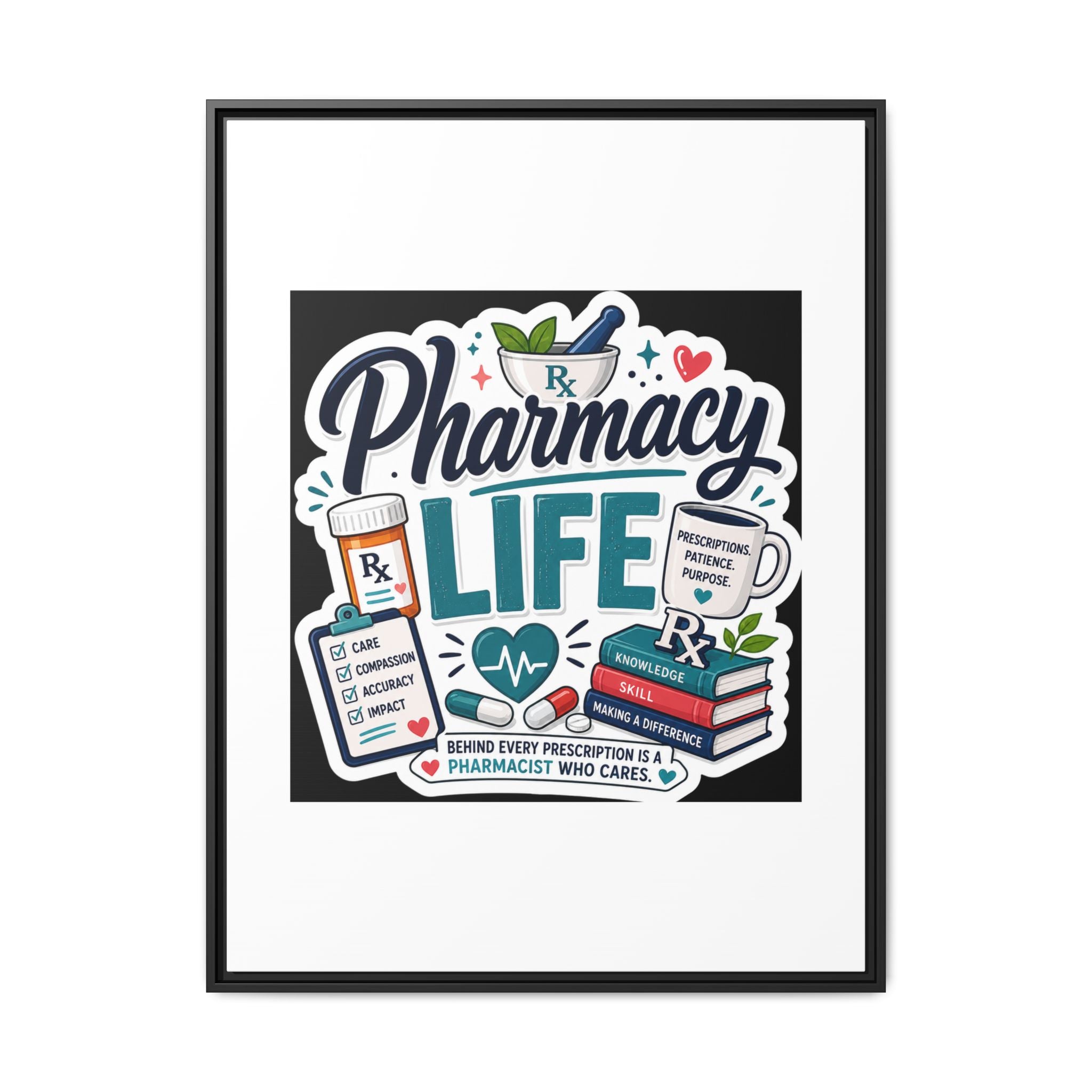 Pharmacy Life Framed Canvas Art — Colorful Pharmacist Wall Decor