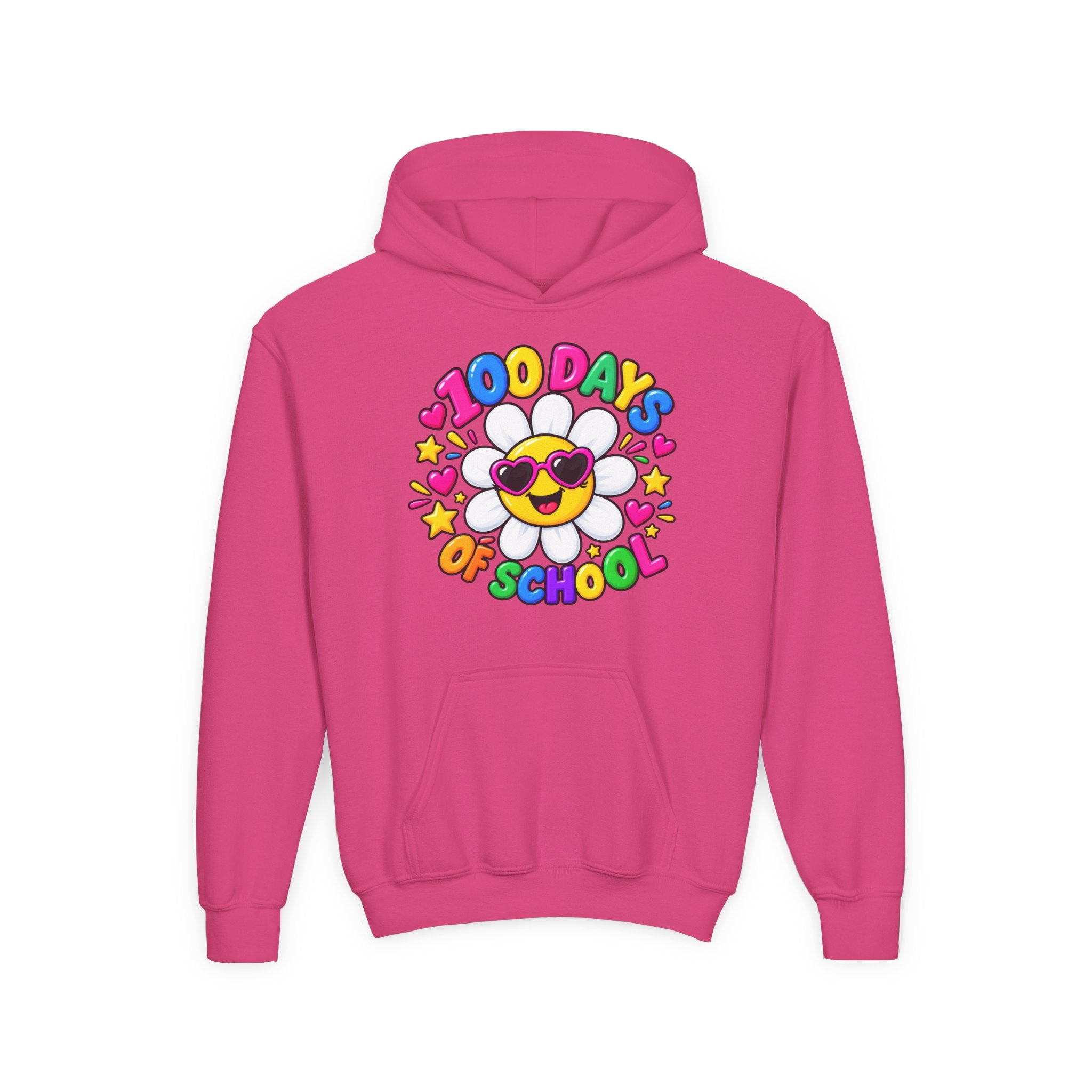Youth Hoodie — “100 Days of School” Colorful Smiley Daisy Celebration