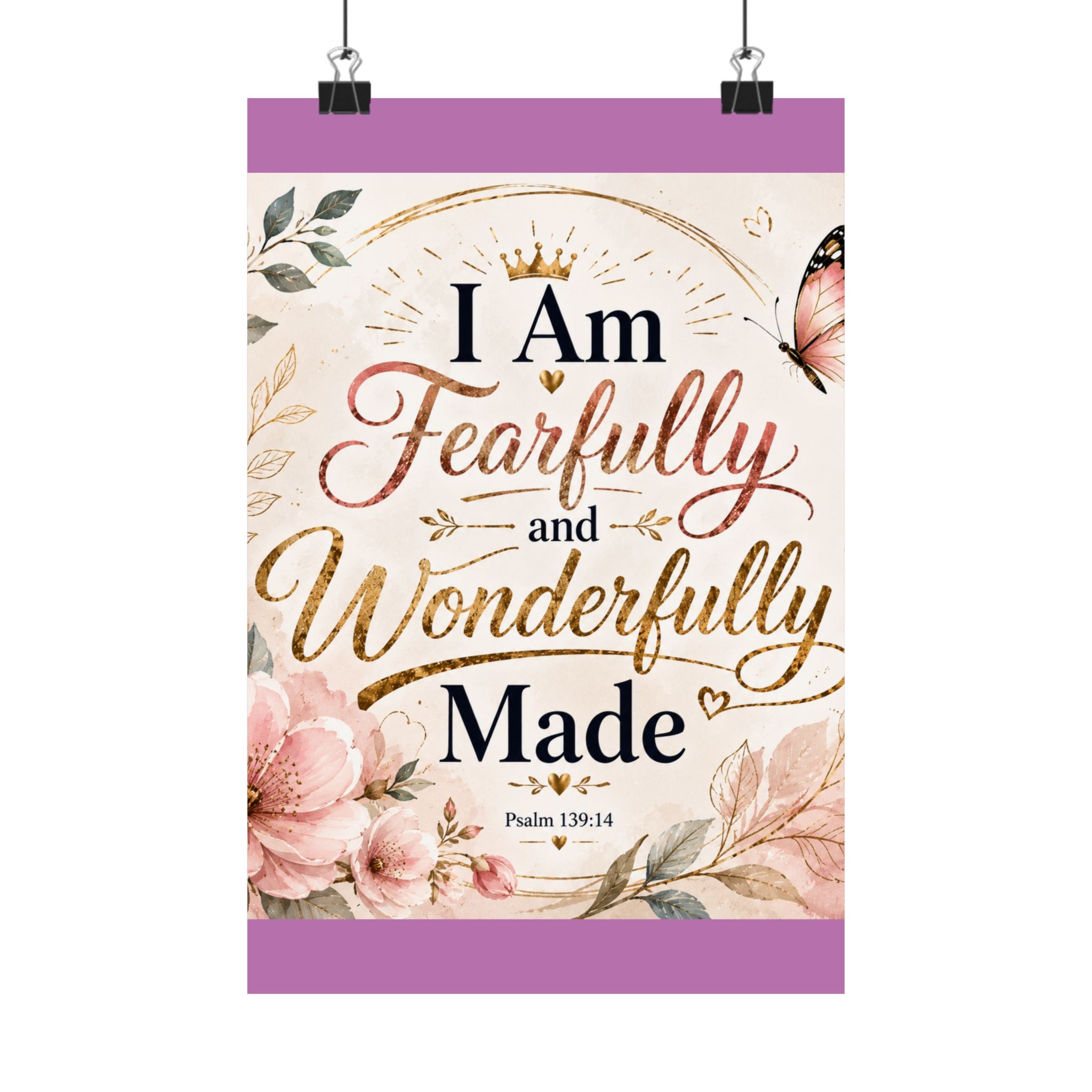 Fearfully & Wonderfully Made Vertical Poster — Inspirational Christian Wall Art (Psalm 139:14)