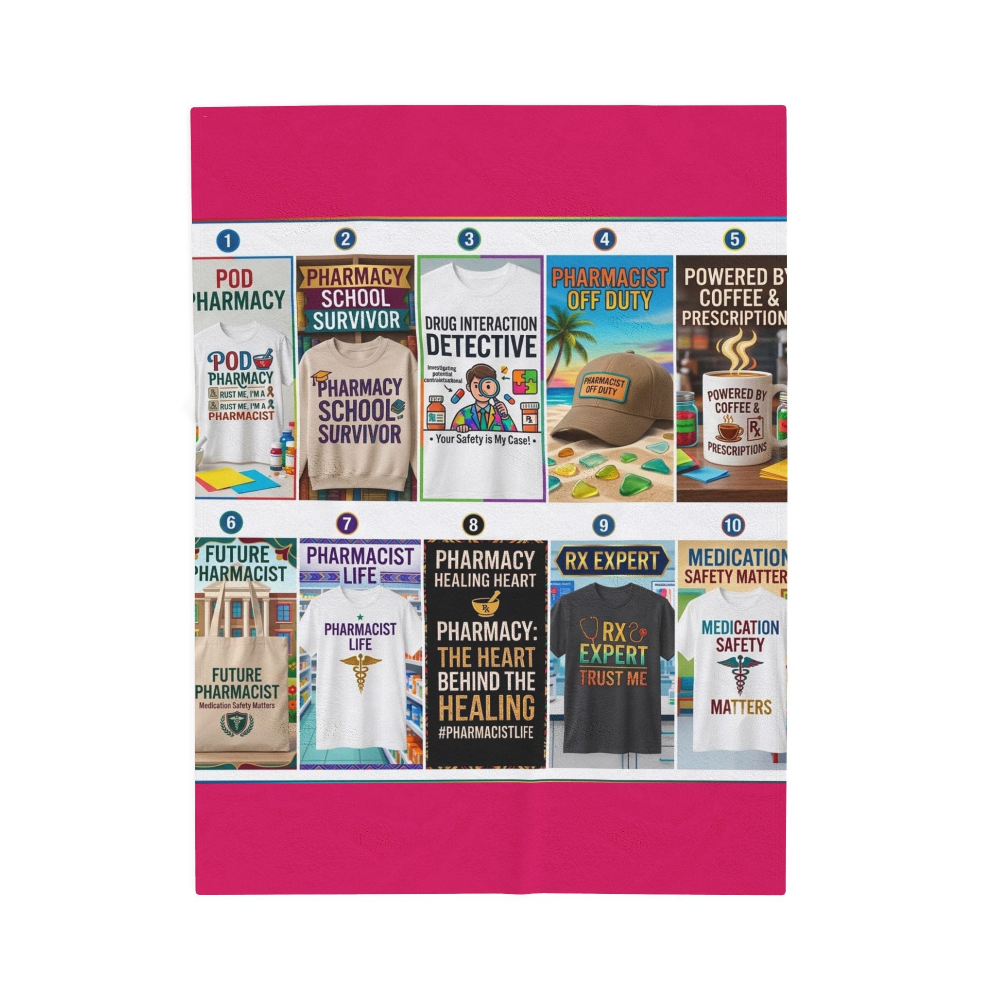 Pharmacist Gifts Velveteen Plush Blanket – Funny Pharmacy Slogans Collage Throw for Pharmacists