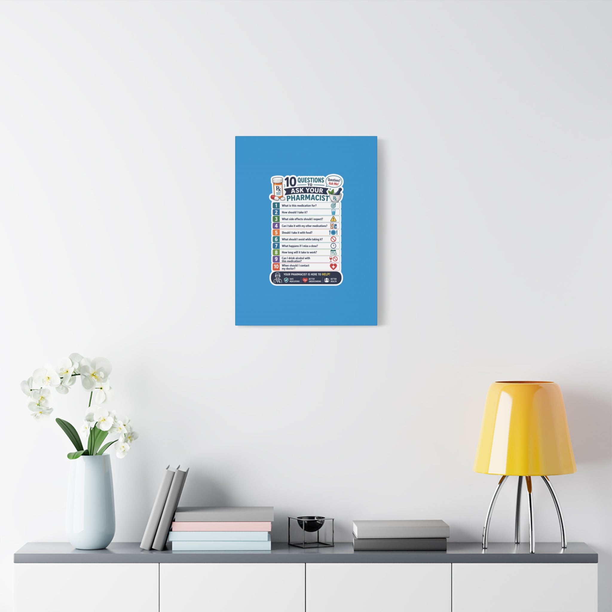 Pharmacist Questions Canvas Print — "10 Questions to Ask Your Pharmacist"