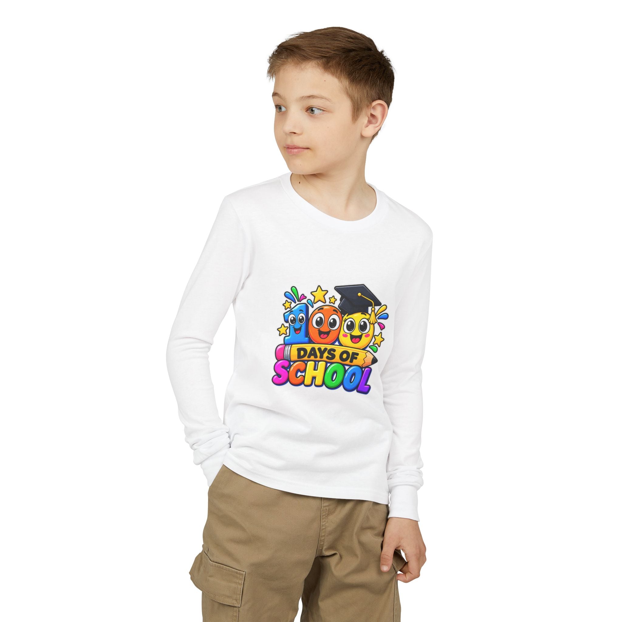 100 Days of School Youth Long Sleeve Tee – Colorful Graduation Mascots