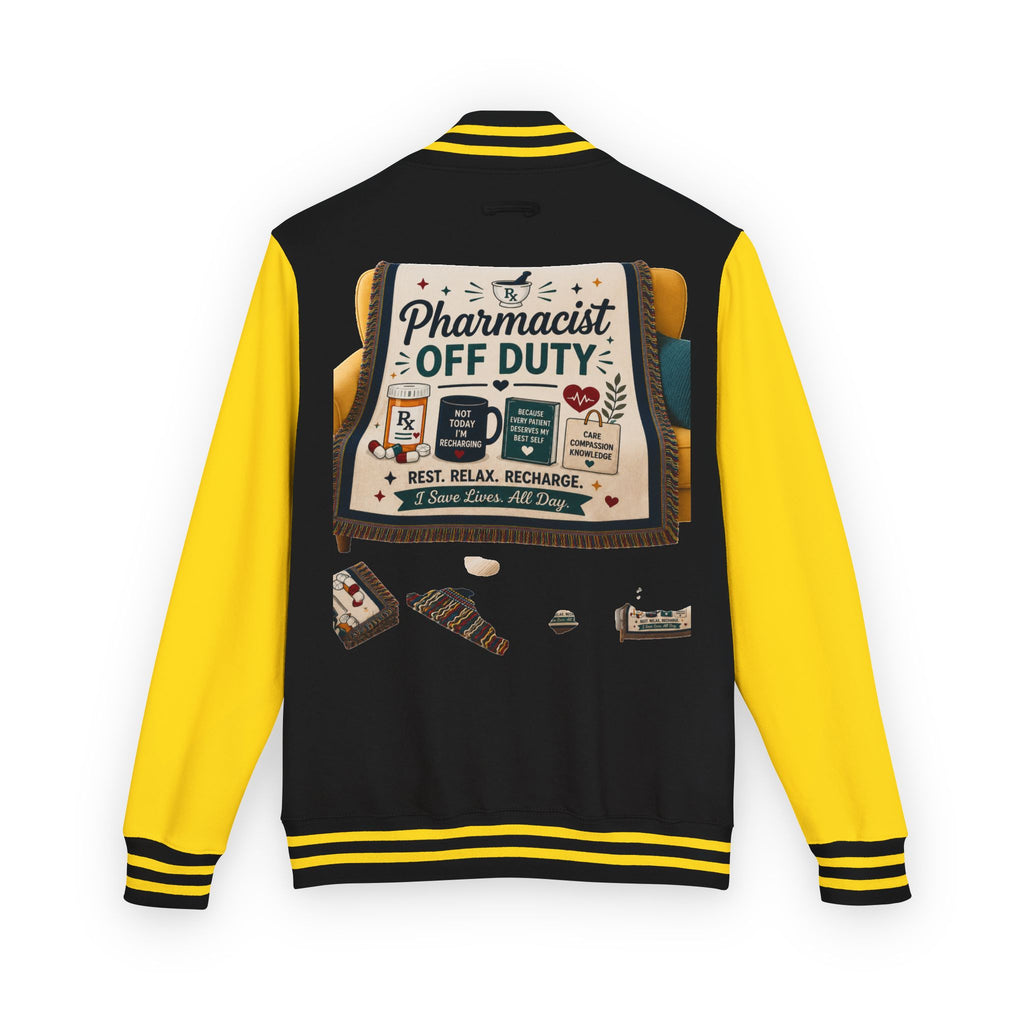 Letterman Jacket — 'Pharmacist Off Duty' Retro Patch Design