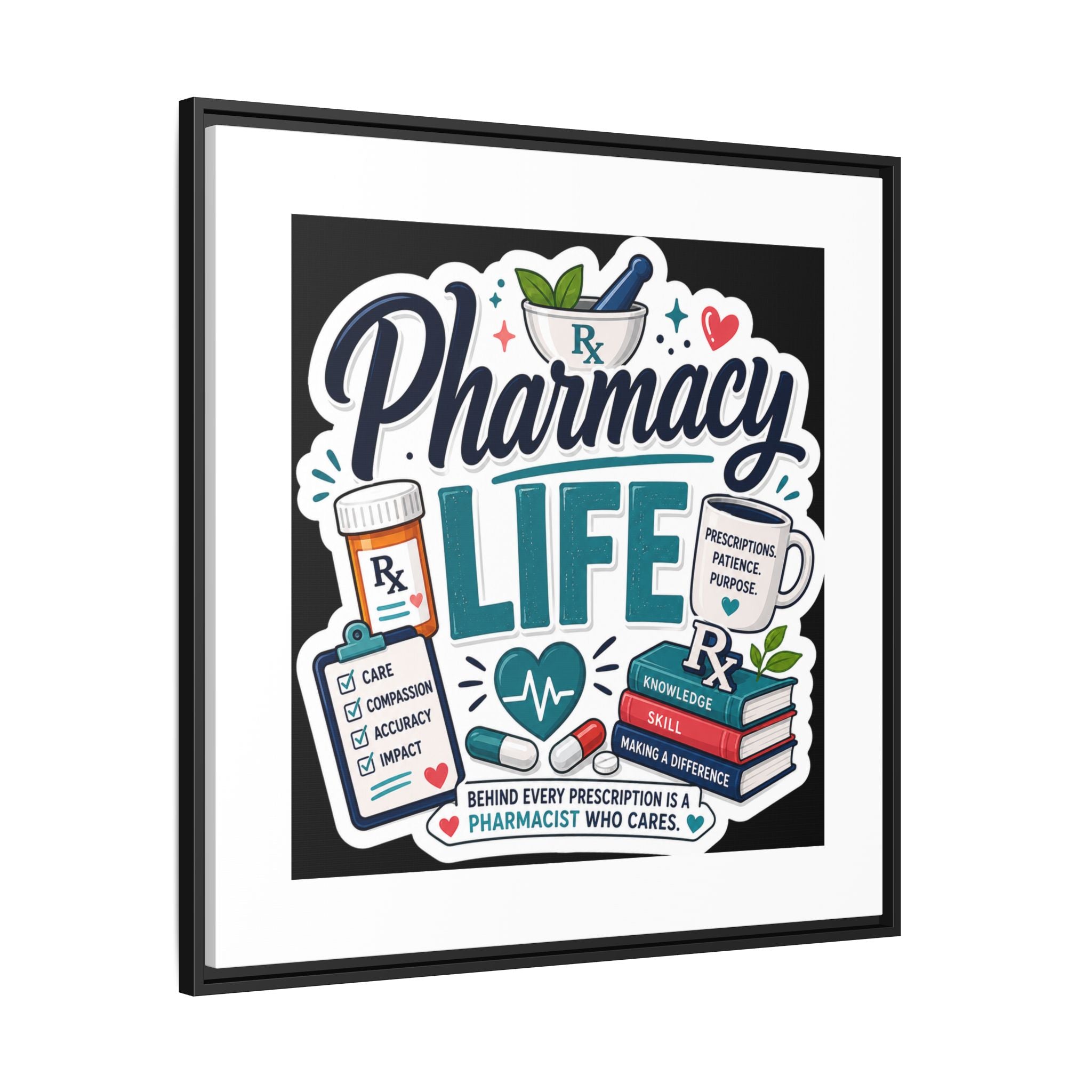 Pharmacy Life Framed Canvas Art — Colorful Pharmacist Wall Decor