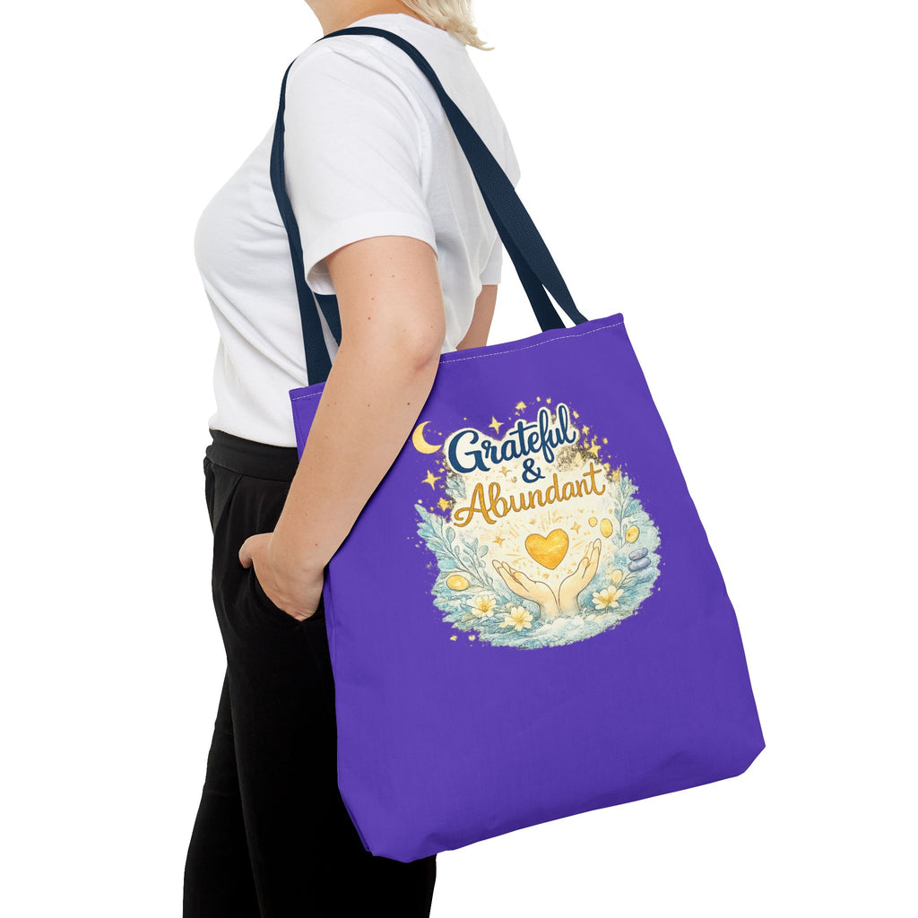 Grateful & Abundant Purple Tote Bag — Inspirational Everyday Shopper