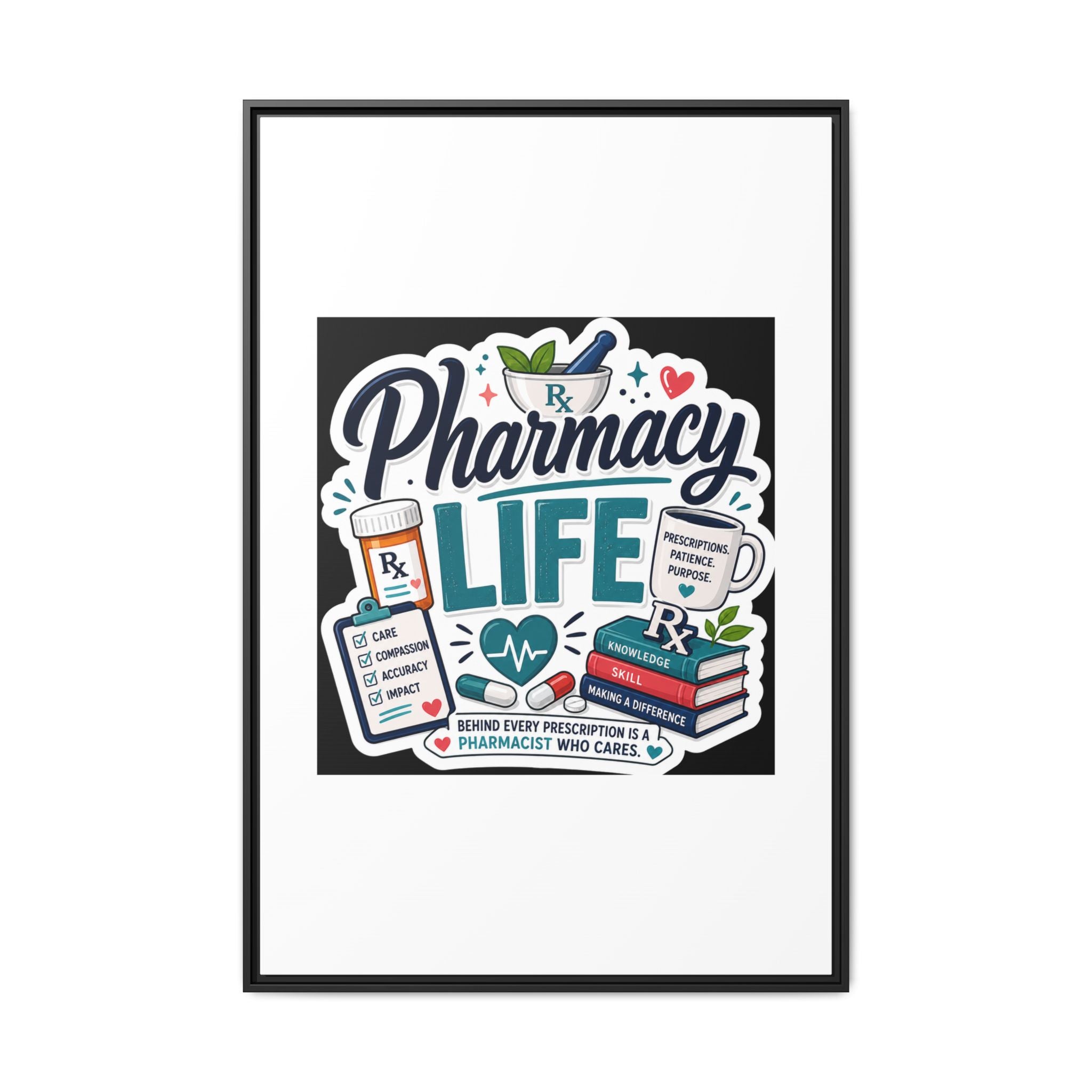 Pharmacy Life Framed Canvas Art — Colorful Pharmacist Wall Decor