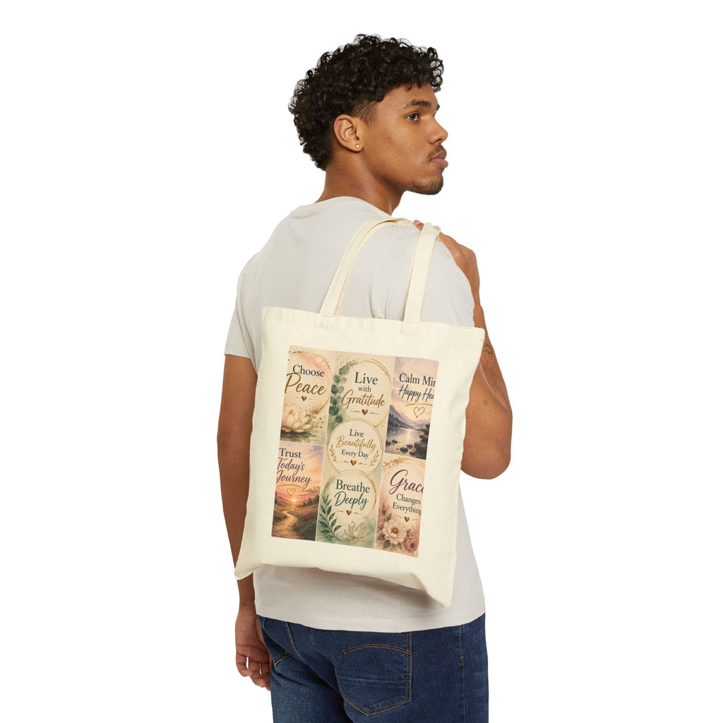 Inspirational Quotes Canvas Tote Bag — Choose Peace, Live Mindfully Design