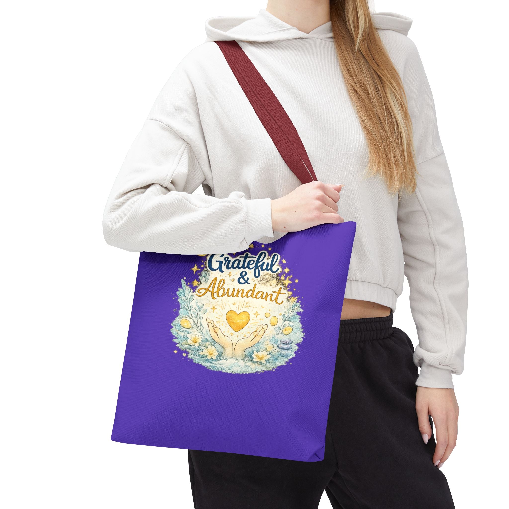 Grateful & Abundant Purple Tote Bag — Inspirational Everyday Shopper