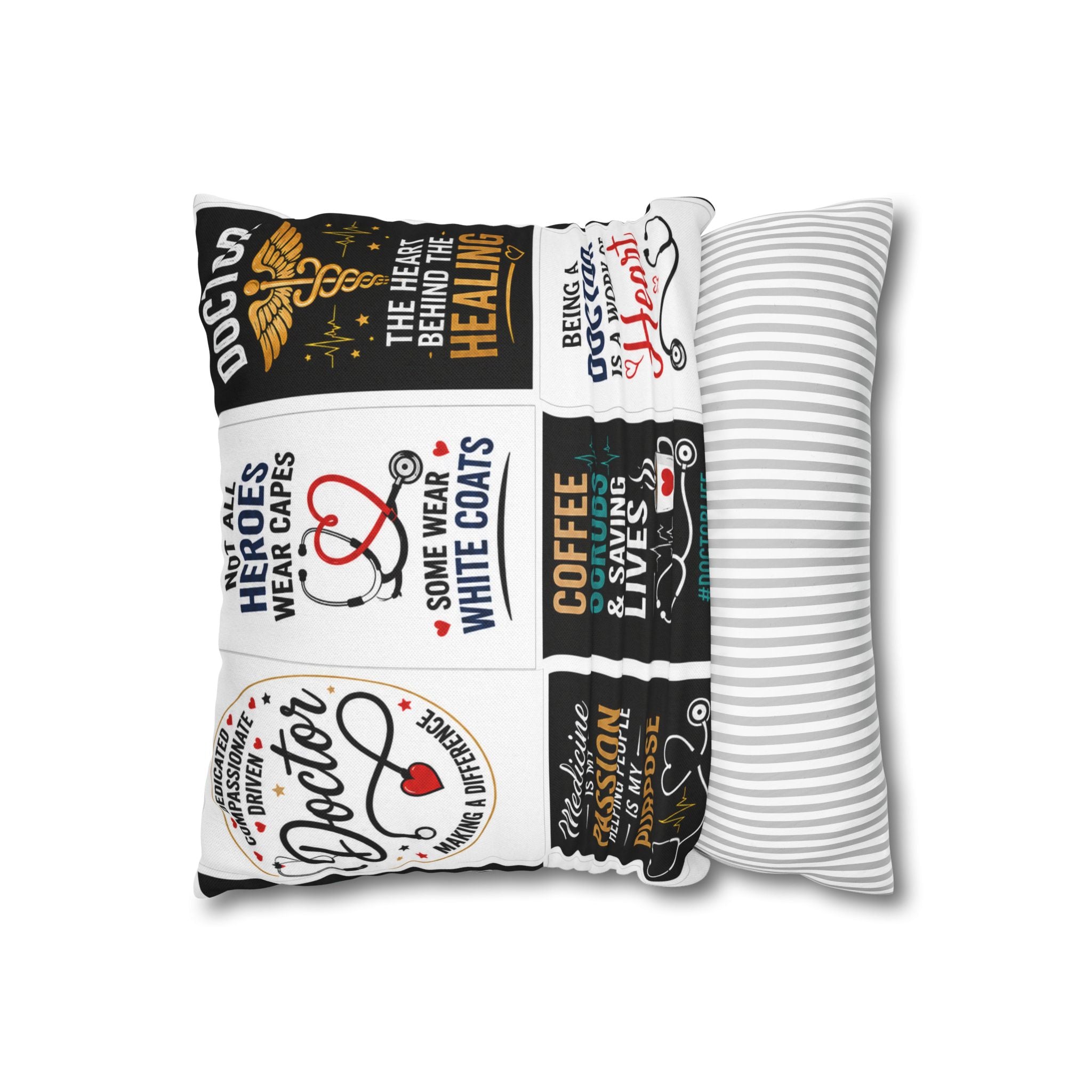 Doctor Patchwork Pillowcase — Physician Appreciation Decorative Throw Pillow Cover