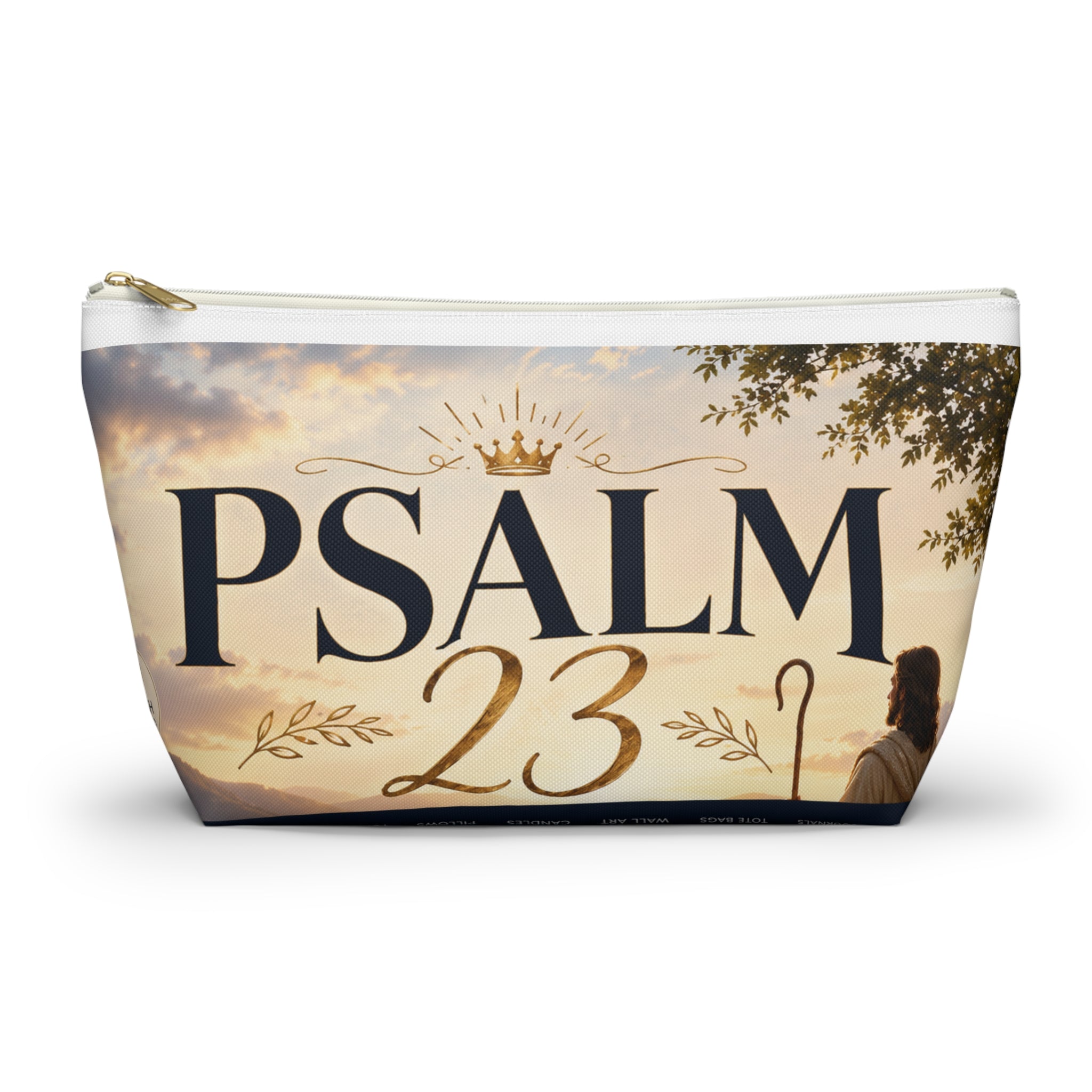 Psalm 23 Accessory Pouch — Christian Scripture Makeup Bag with 'The Lord Is My Shepherd' Design