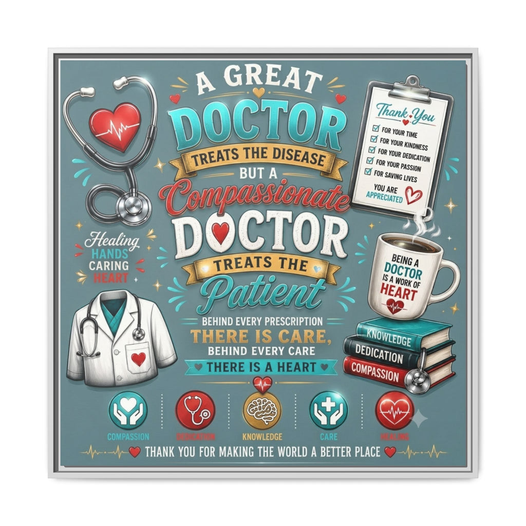 Framed Canvas Print — 'A Great Doctor Treats the Patient' Medical Tribute Wall Art