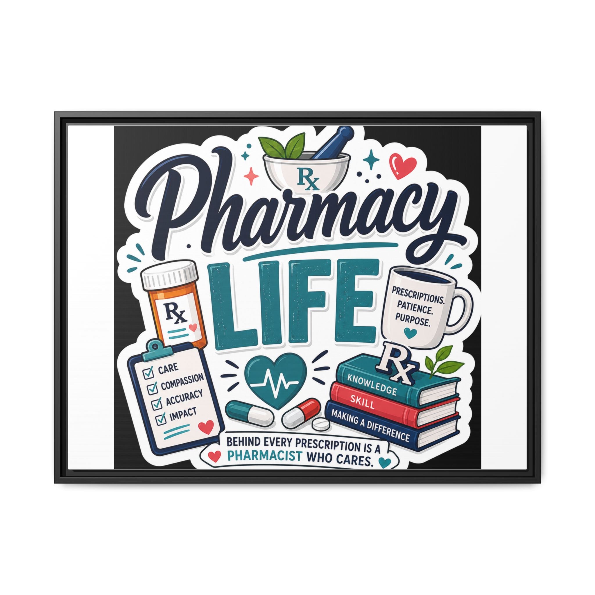 Pharmacy Life Framed Canvas Art — Colorful Pharmacist Wall Decor