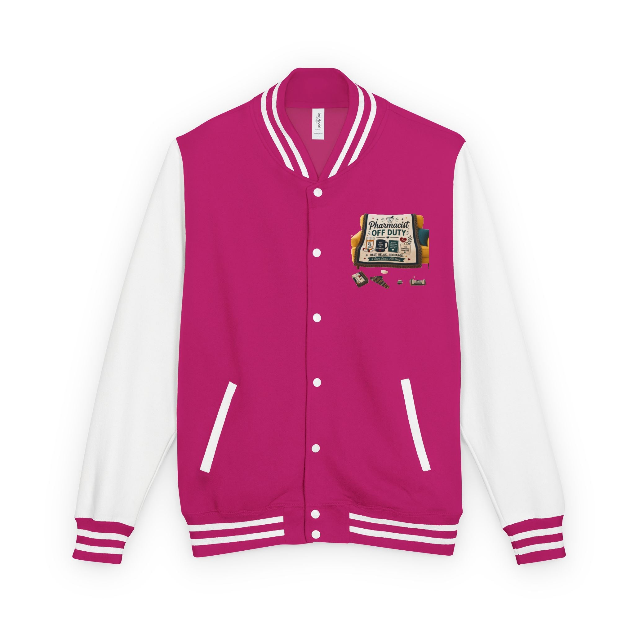 Letterman Jacket — 'Pharmacist Off Duty' Retro Patch Design