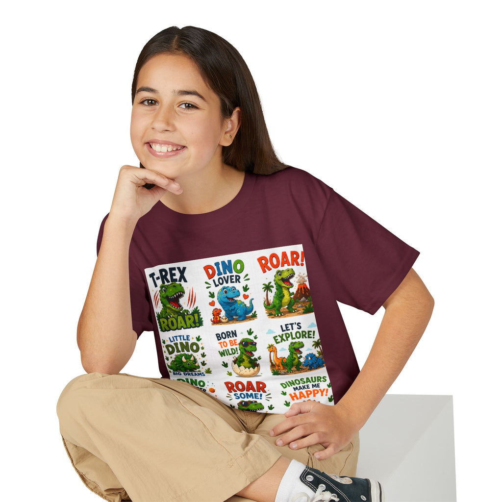 Kids Dinosaur T-Shirt — Cute Dino Quotes & Cartoon Grid Design