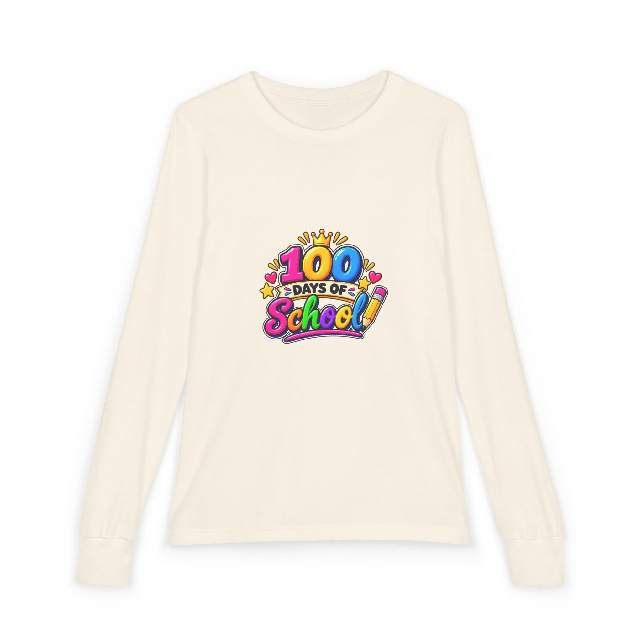100 Days of School Youth Long Sleeve Tee — Colorful Celebration Shirt for Kids