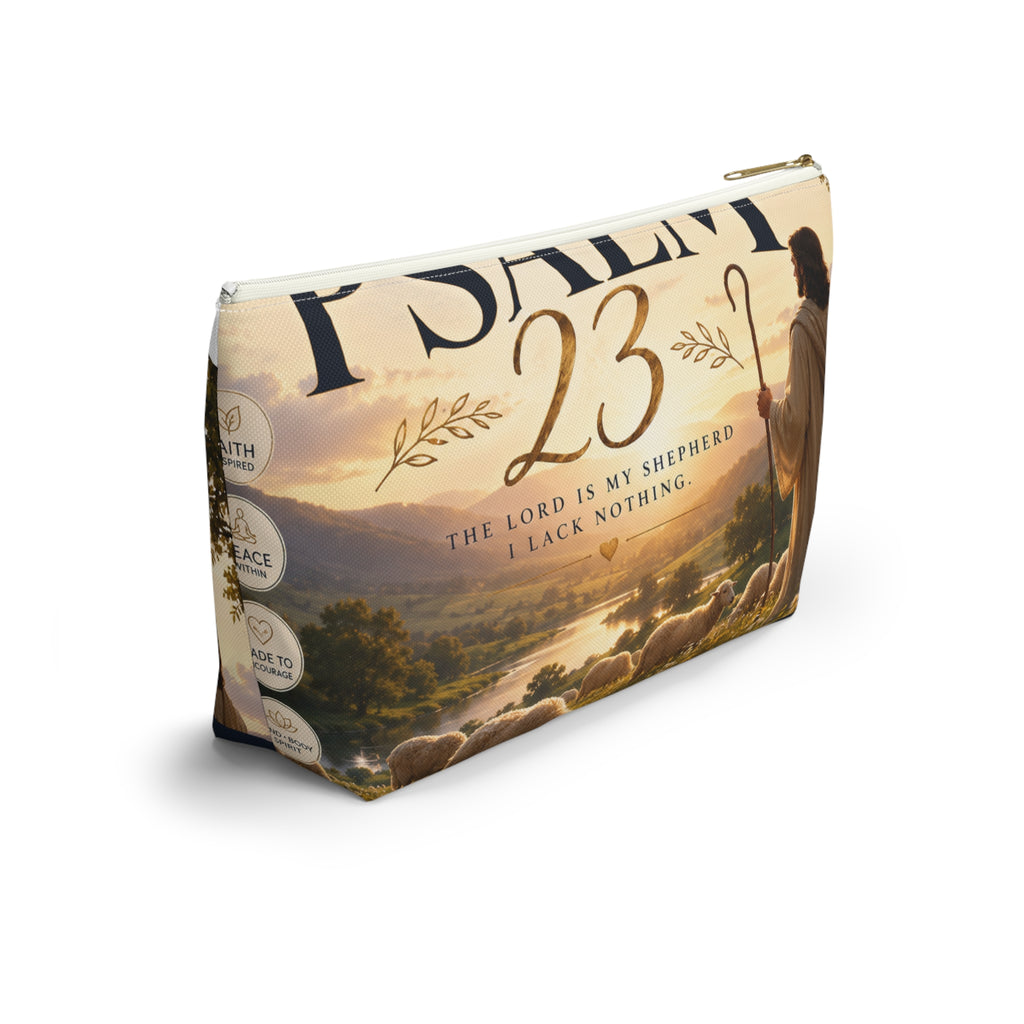 Psalm 23 Accessory Pouch — Christian Scripture Makeup Bag with 'The Lord Is My Shepherd' Design