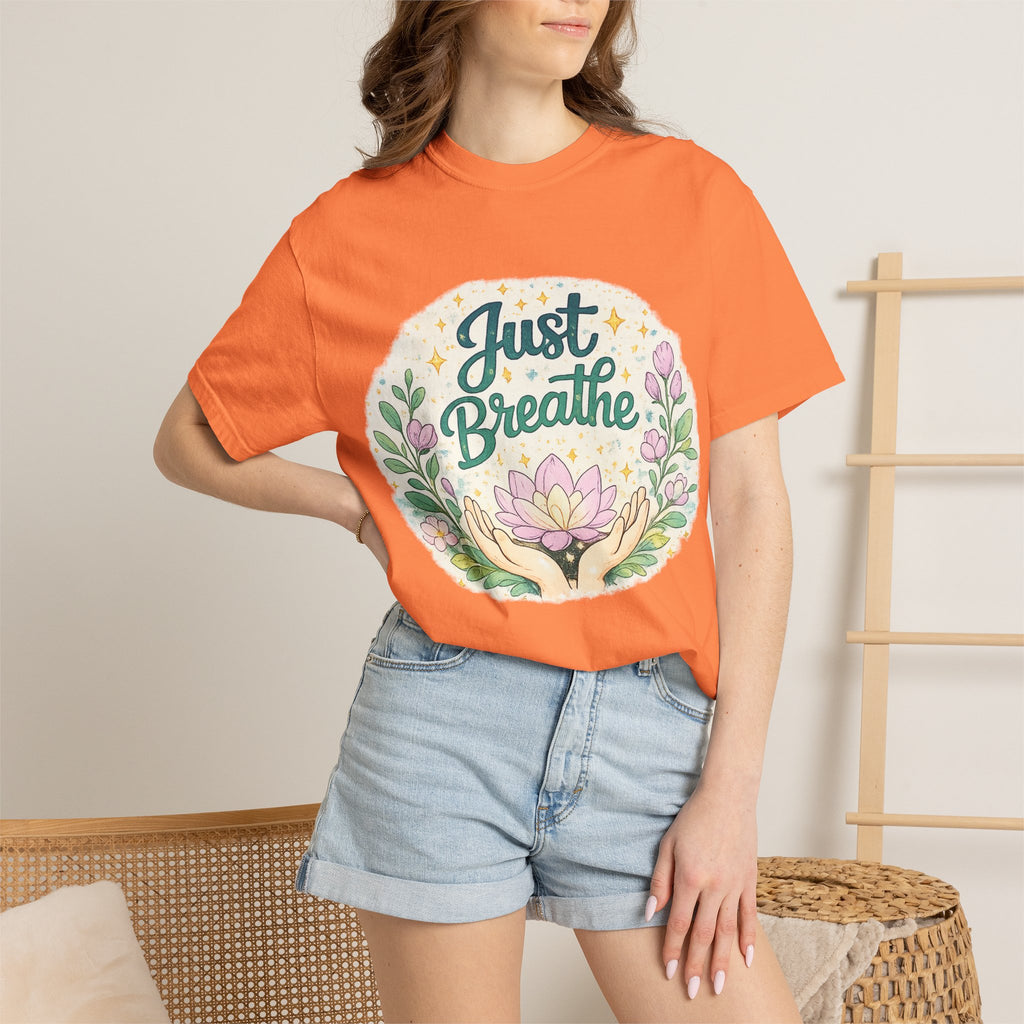 Just Breathe T-Shirt — Floral Lotus Mindfulness Tee