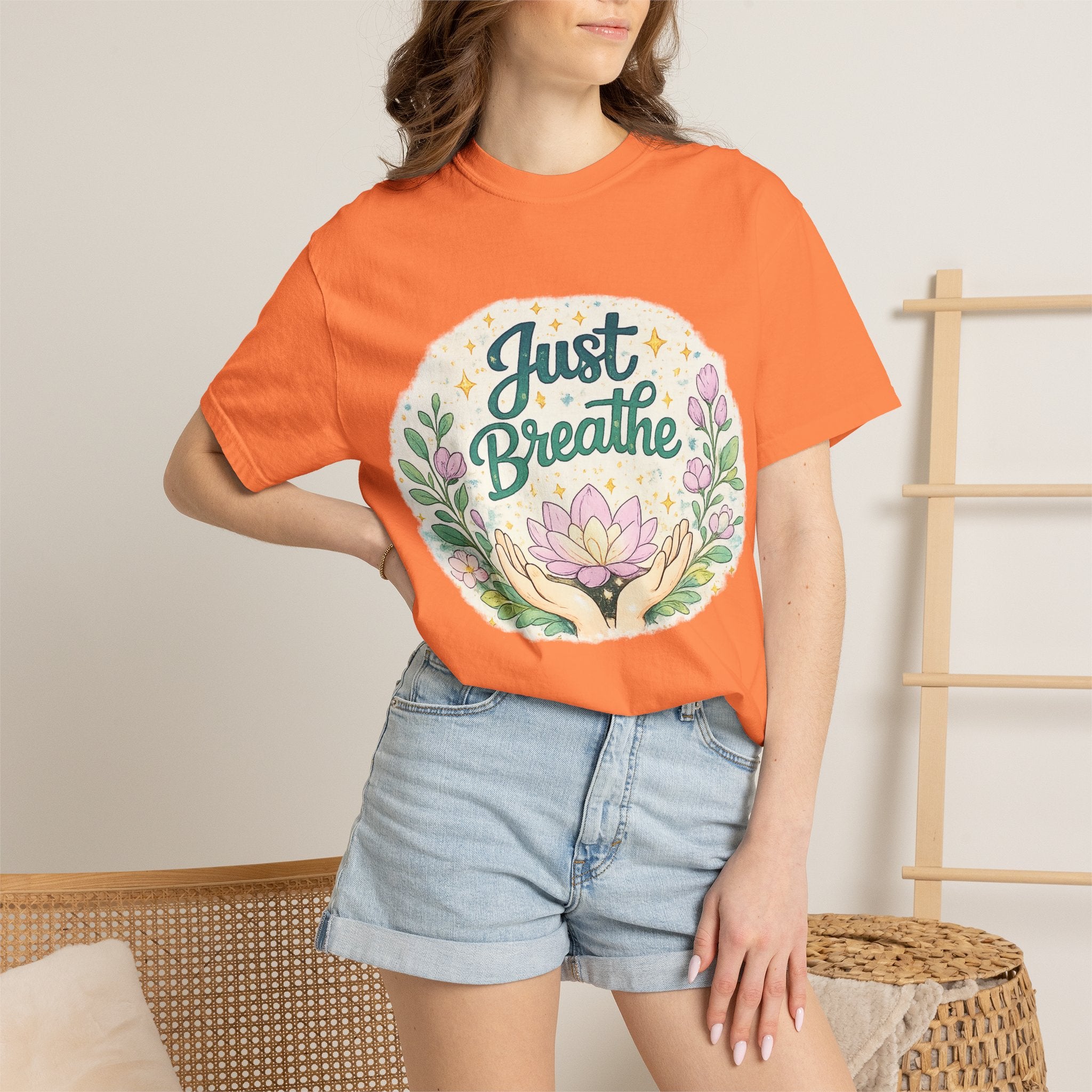 Just Breathe T-Shirt — Floral Lotus Mindfulness Tee