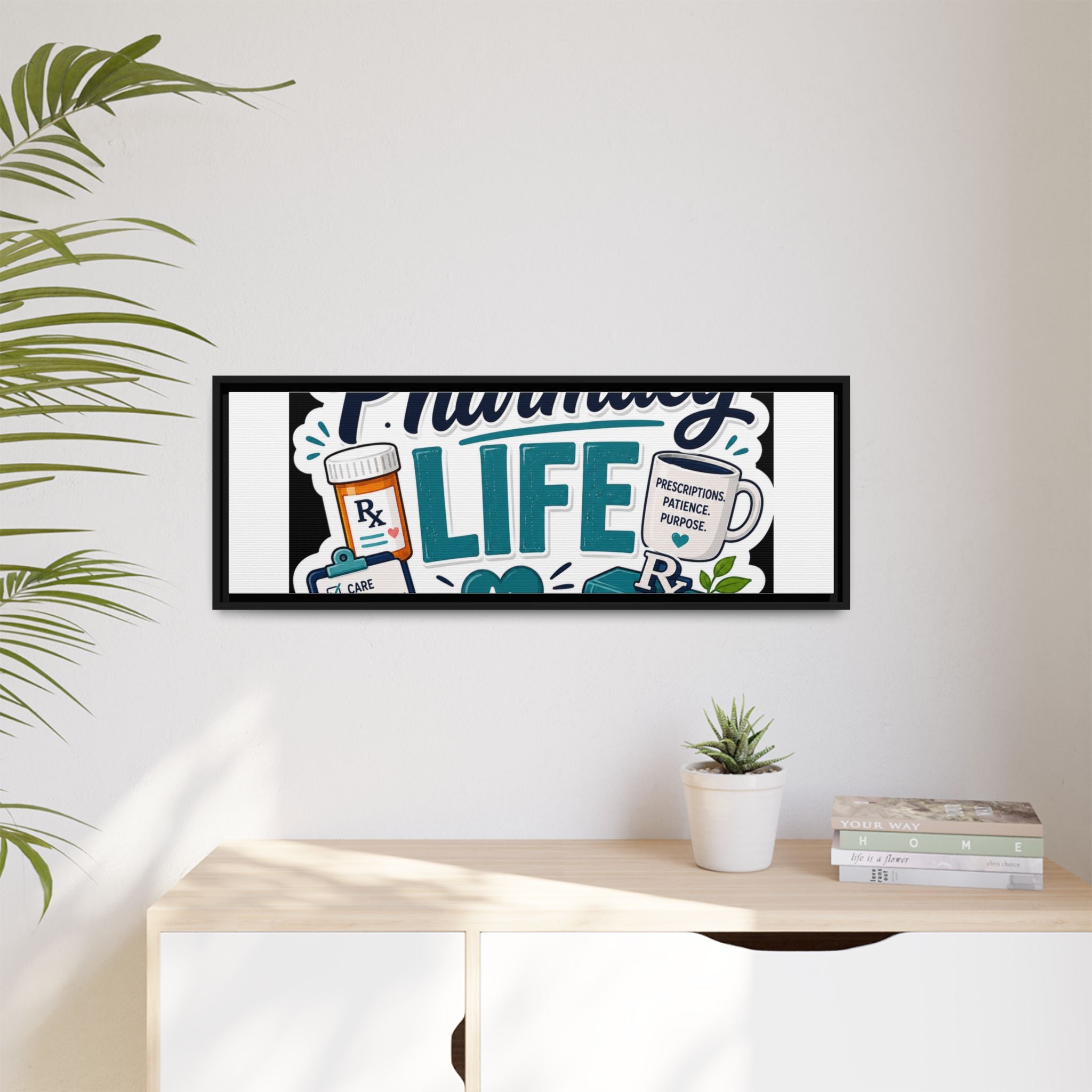 Pharmacy Life Framed Canvas Art — Colorful Pharmacist Wall Decor