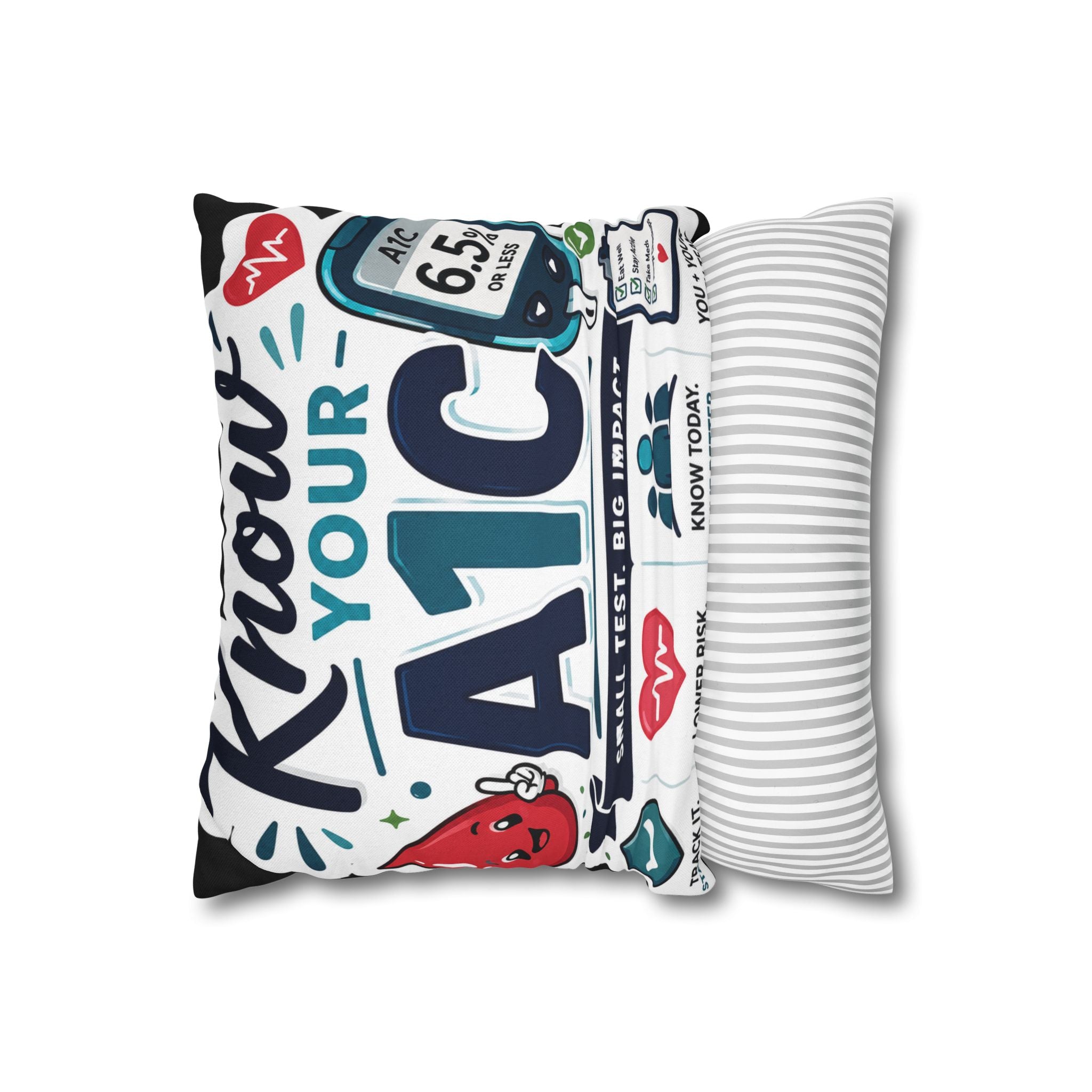 Know Your A1C Pillowcase — Diabetes Awareness Decorative Throw Pillow