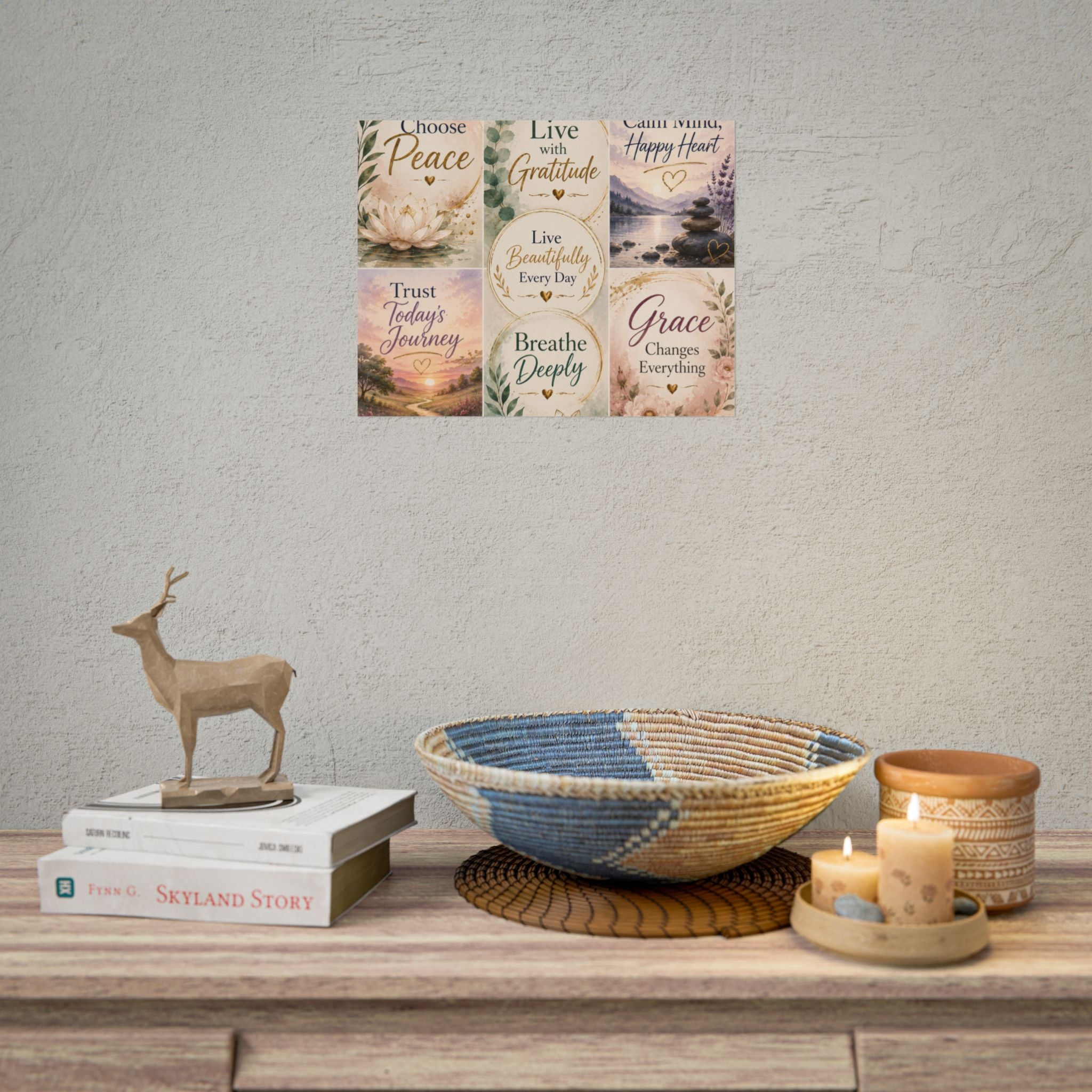 Rolled Poster - Inspirational Wall Art Set: "Choose Peace / Live with Gratitude / Calm Mind, Happy Heart / Trust Today's Journey / [...]