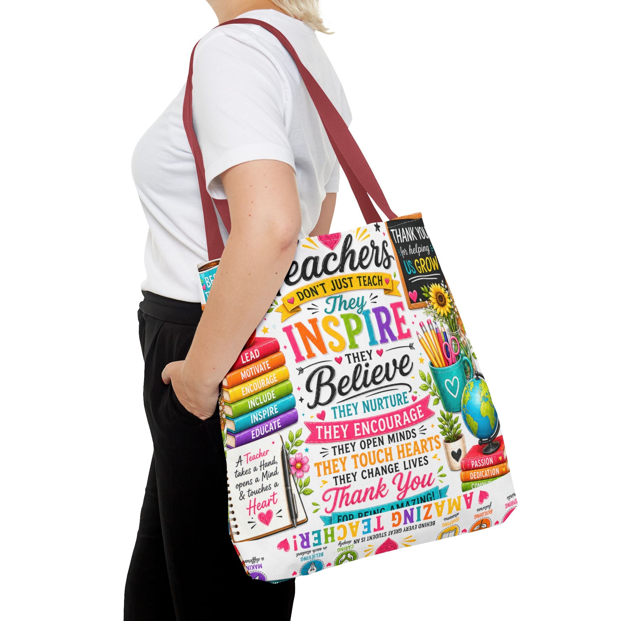 Teacher Appreciation Tote Bag — 'Teachers Inspire, They Believe' All-Over-Print Gift Tote