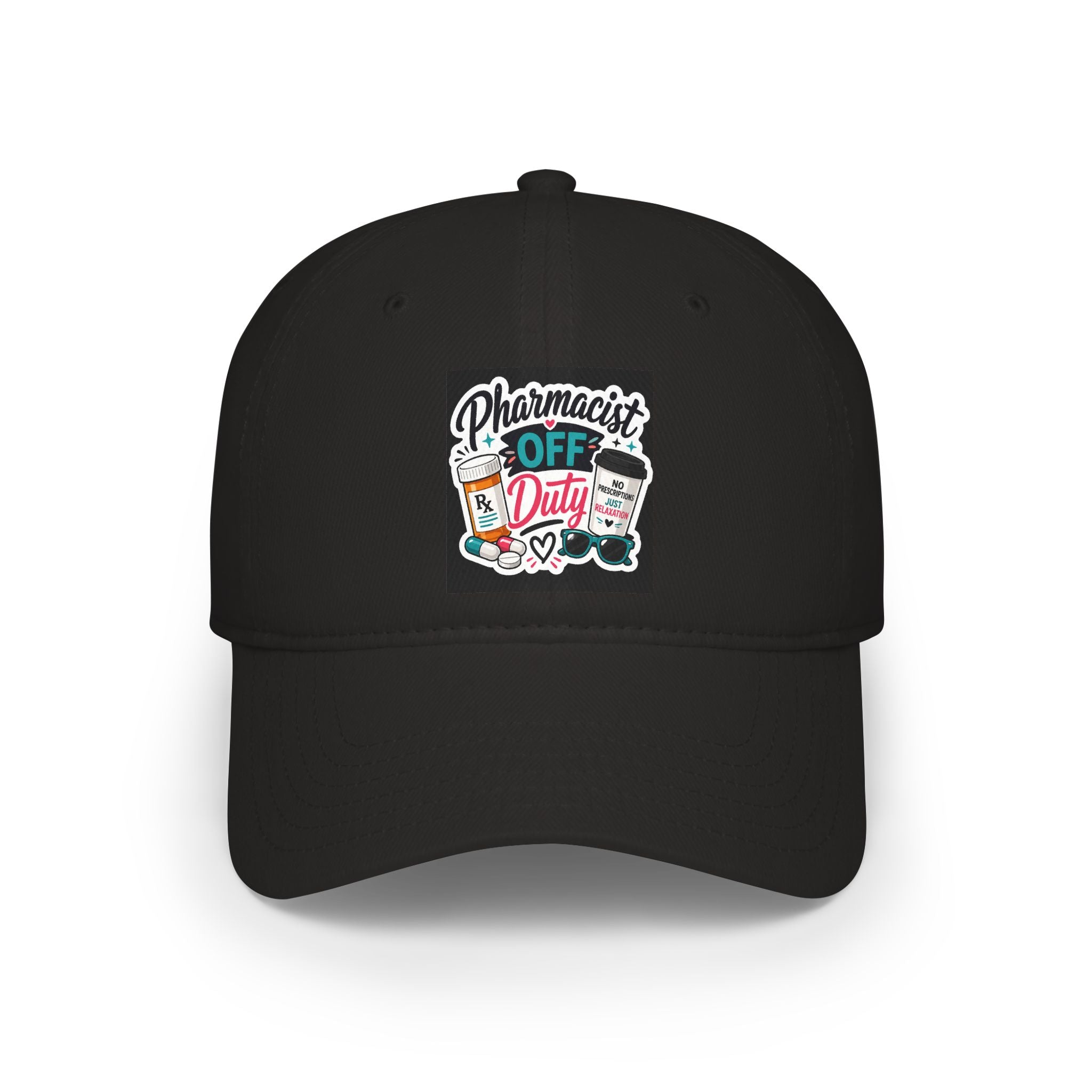 Pharmacist Off Duty Baseball Cap — Funny Pharmacist Hat with Pills & Script Patch