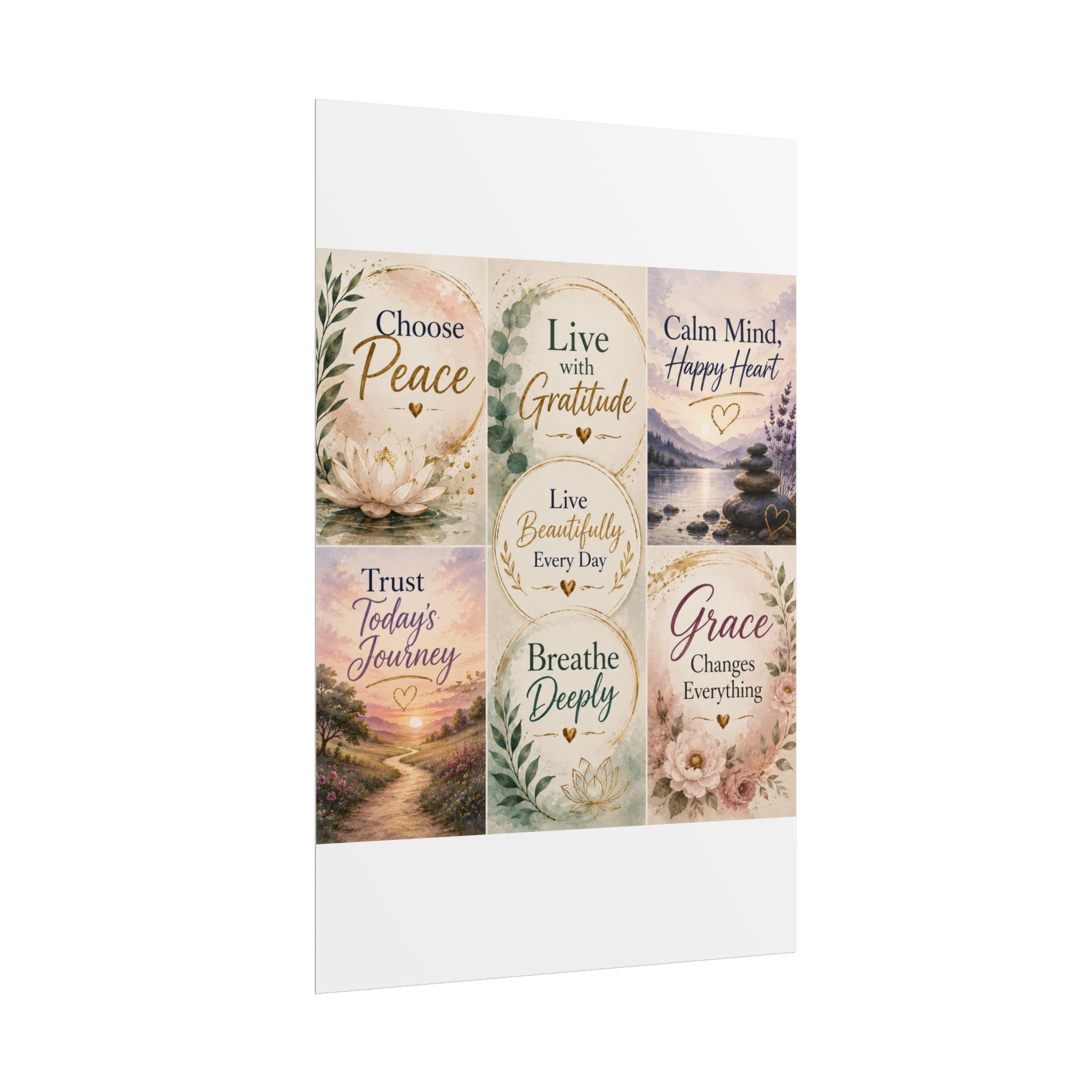 Rolled Poster - Inspirational Wall Art Set: "Choose Peace / Live with Gratitude / Calm Mind, Happy Heart / Trust Today's Journey / [...]