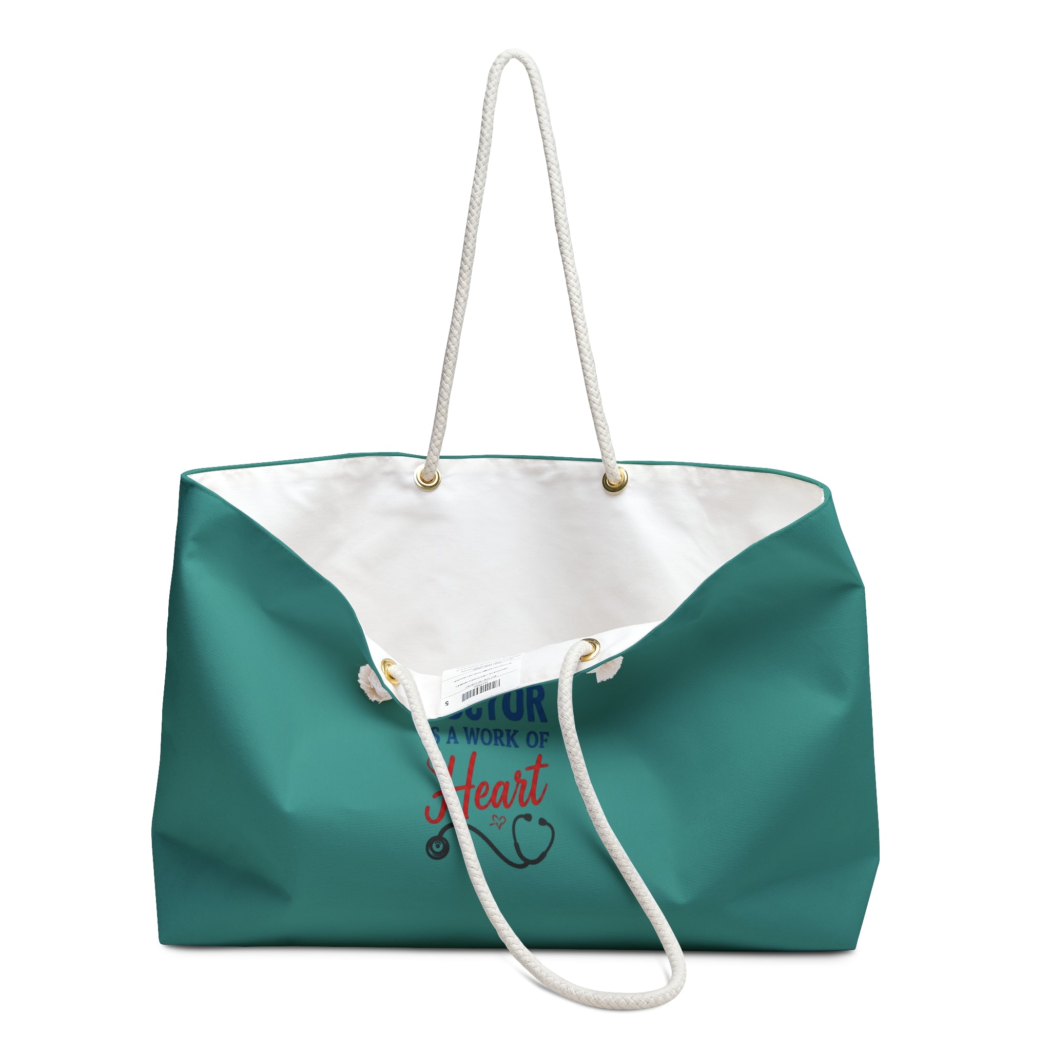 Doctor Weekender Bag — "Being a Doctor is a Work of Heart" Teal Travel Tote