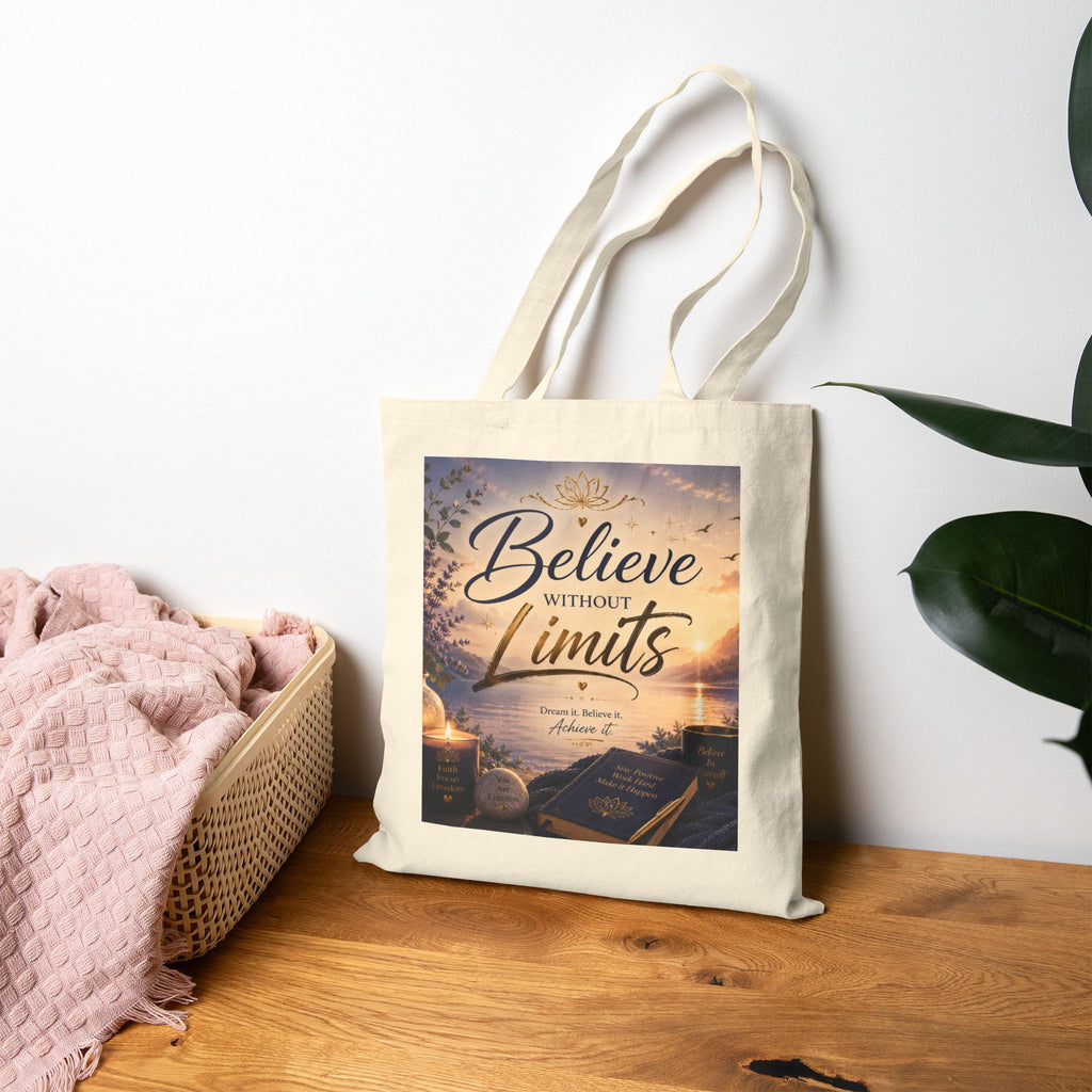 Believe Without Limits Canvas Tote — Inspirational Faith Quote Book Tote