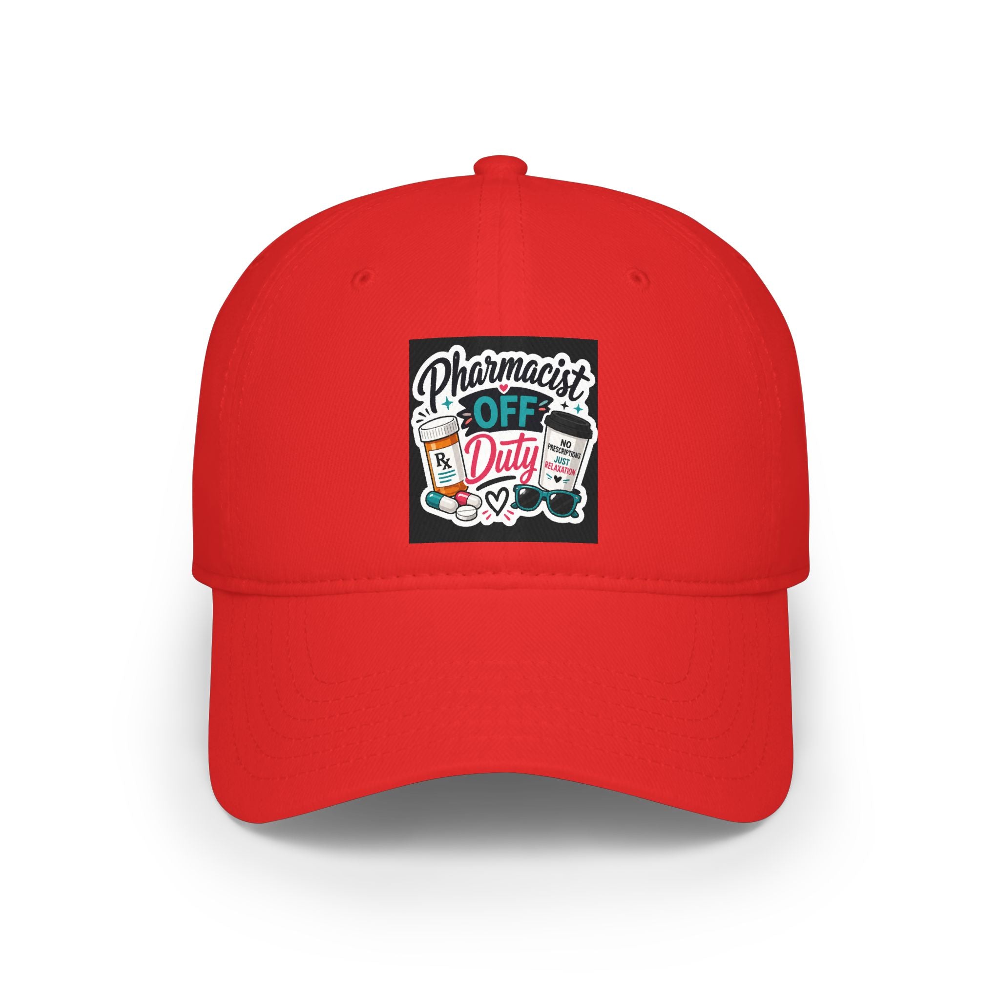 Pharmacist Off Duty Baseball Cap — Funny Pharmacist Hat with Pills & Script Patch