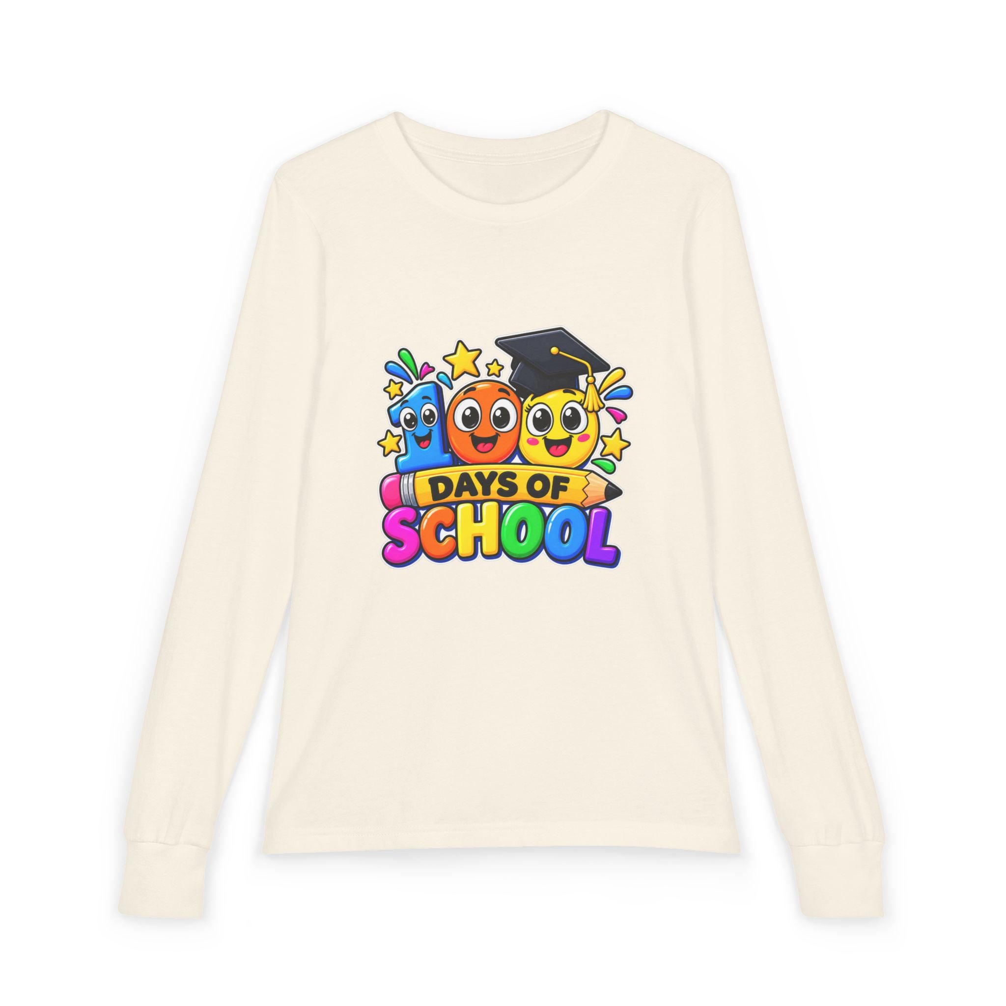 100 Days of School Youth Long Sleeve Tee – Colorful Graduation Mascots