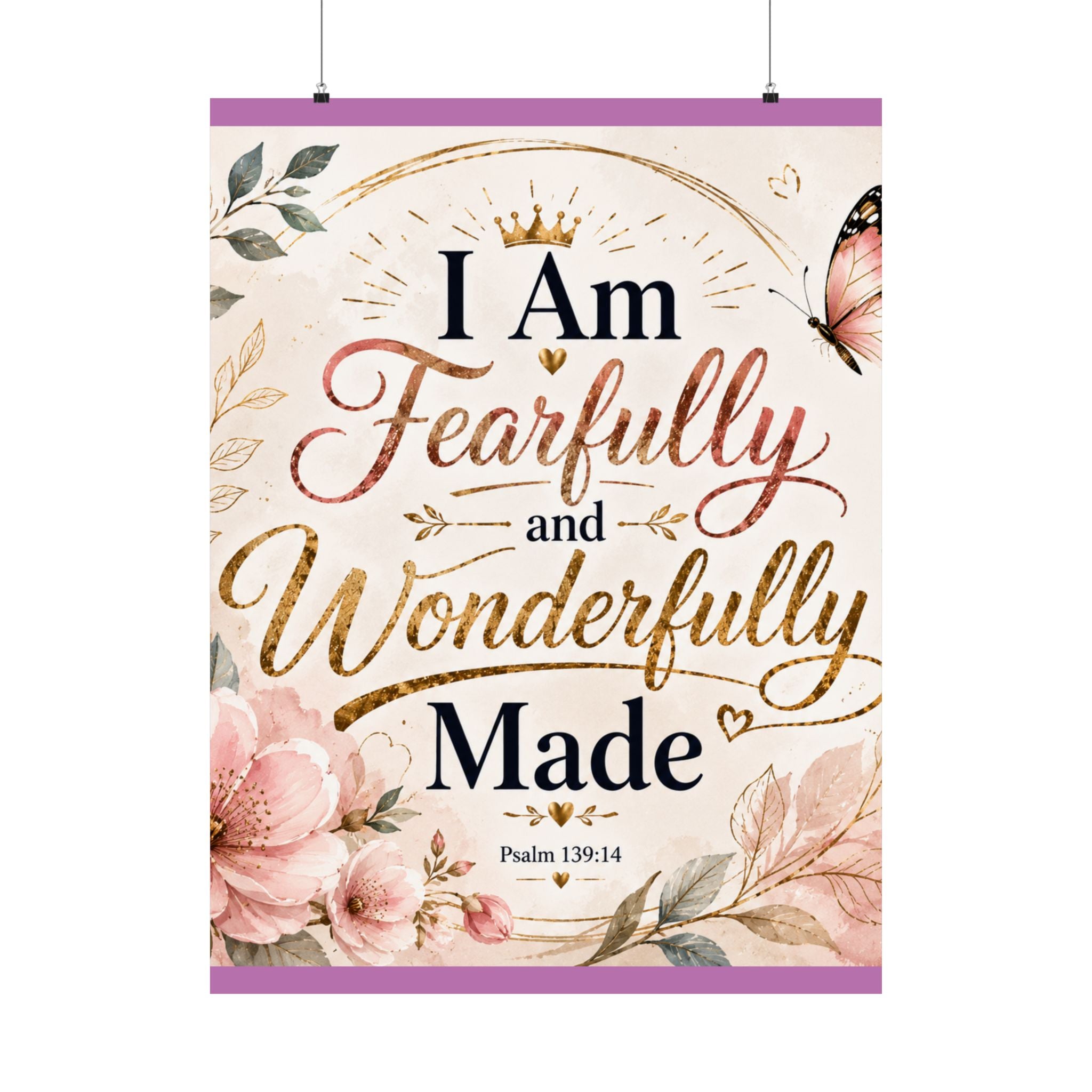 Fearfully & Wonderfully Made Vertical Poster — Inspirational Christian Wall Art (Psalm 139:14)
