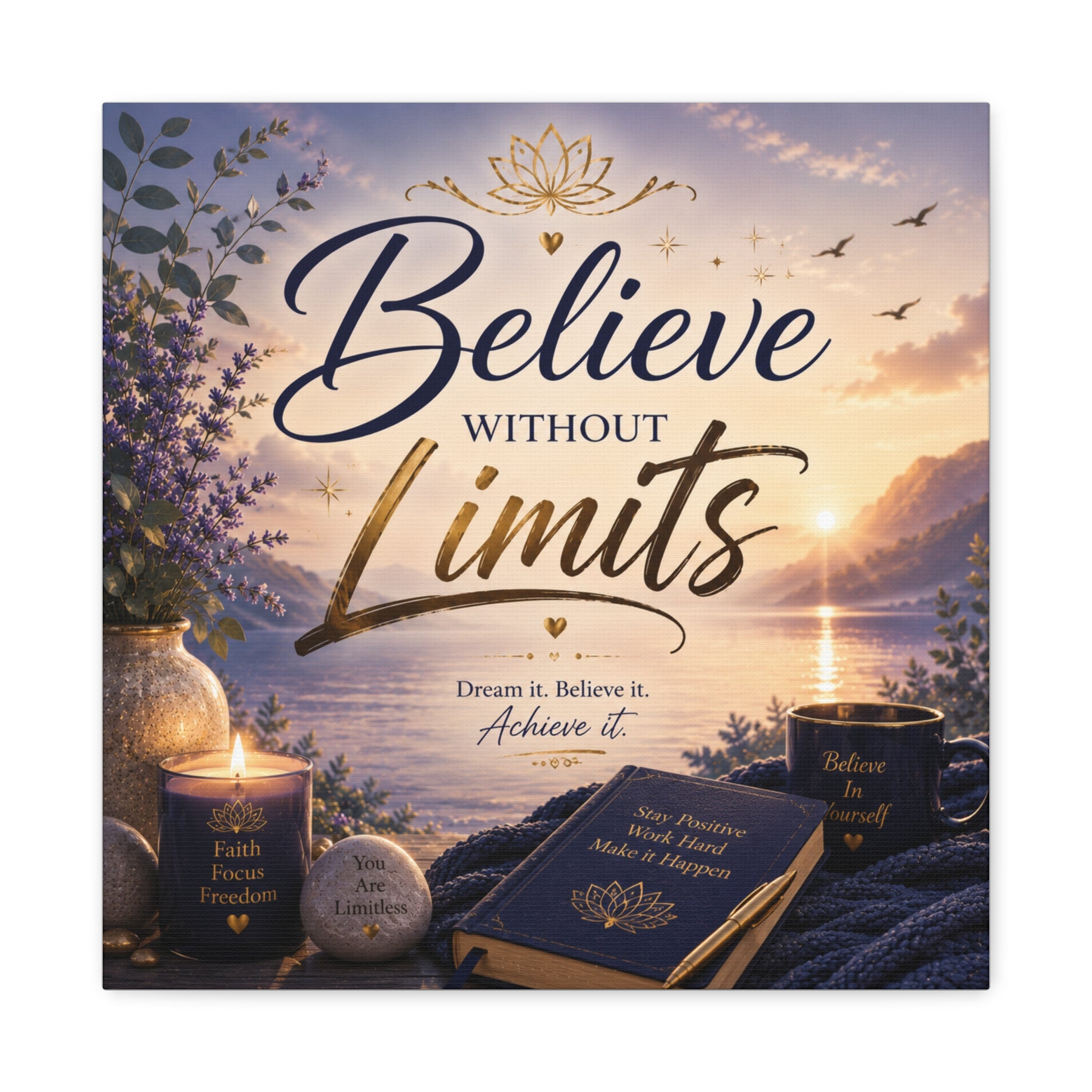 Believe Without Limits Canvas Wall Art – Inspirational Stretched Matte Print