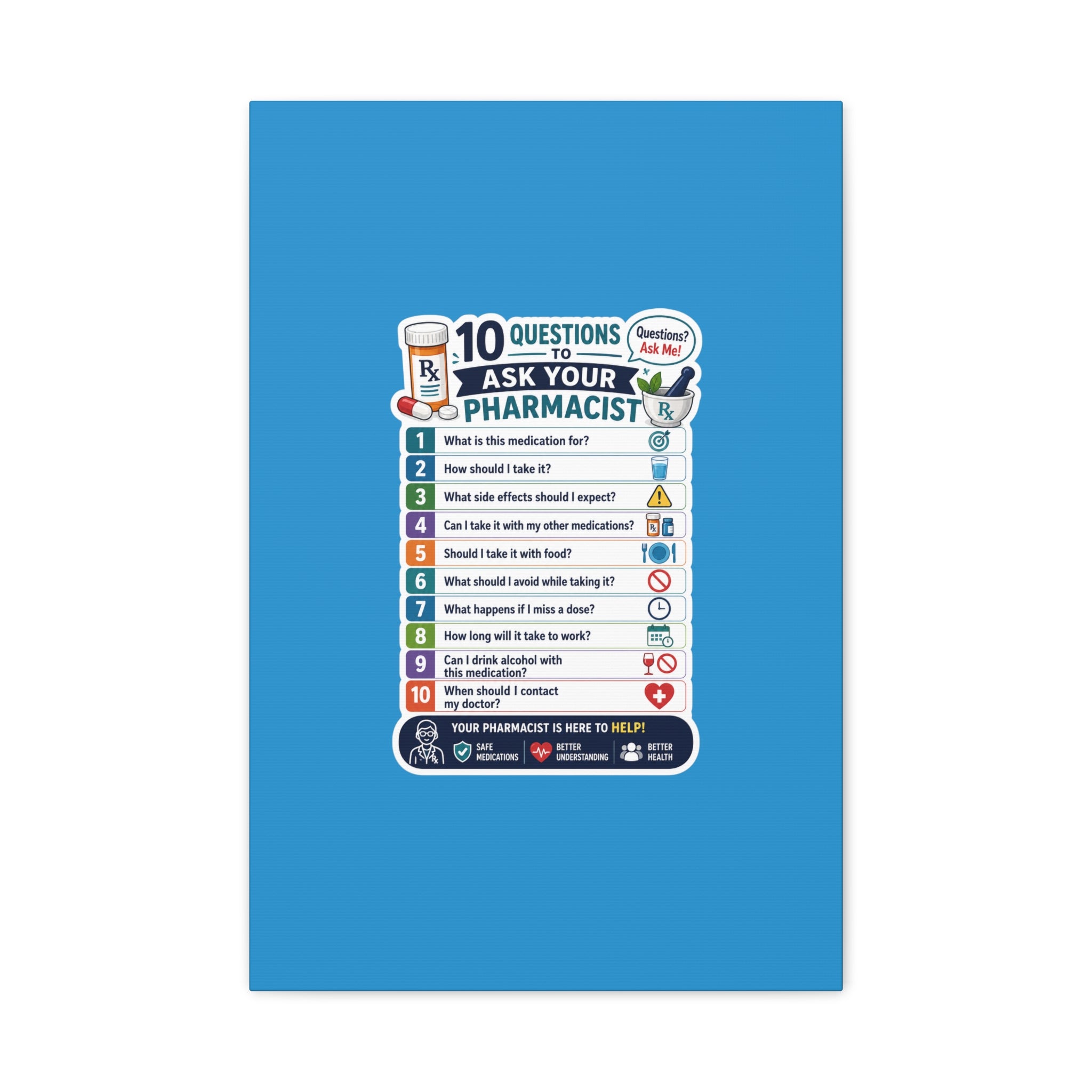 Pharmacist Questions Canvas Print — "10 Questions to Ask Your Pharmacist"