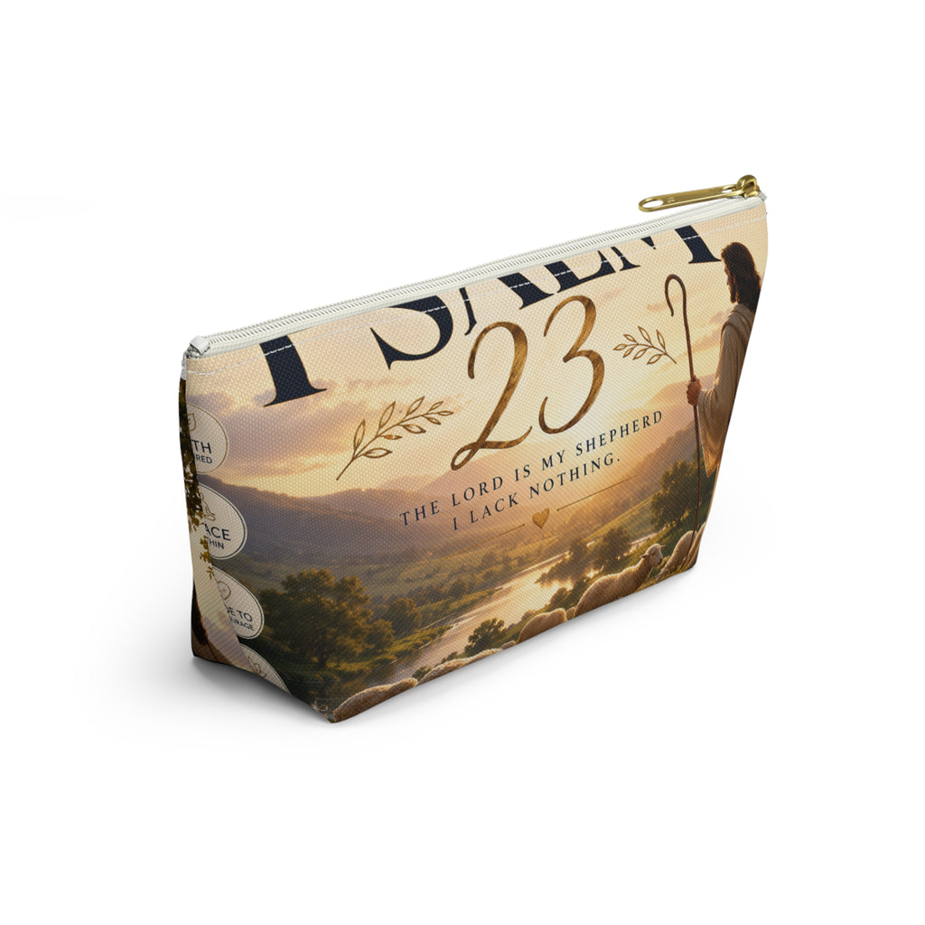 Psalm 23 Accessory Pouch — Christian Scripture Makeup Bag with 'The Lord Is My Shepherd' Design