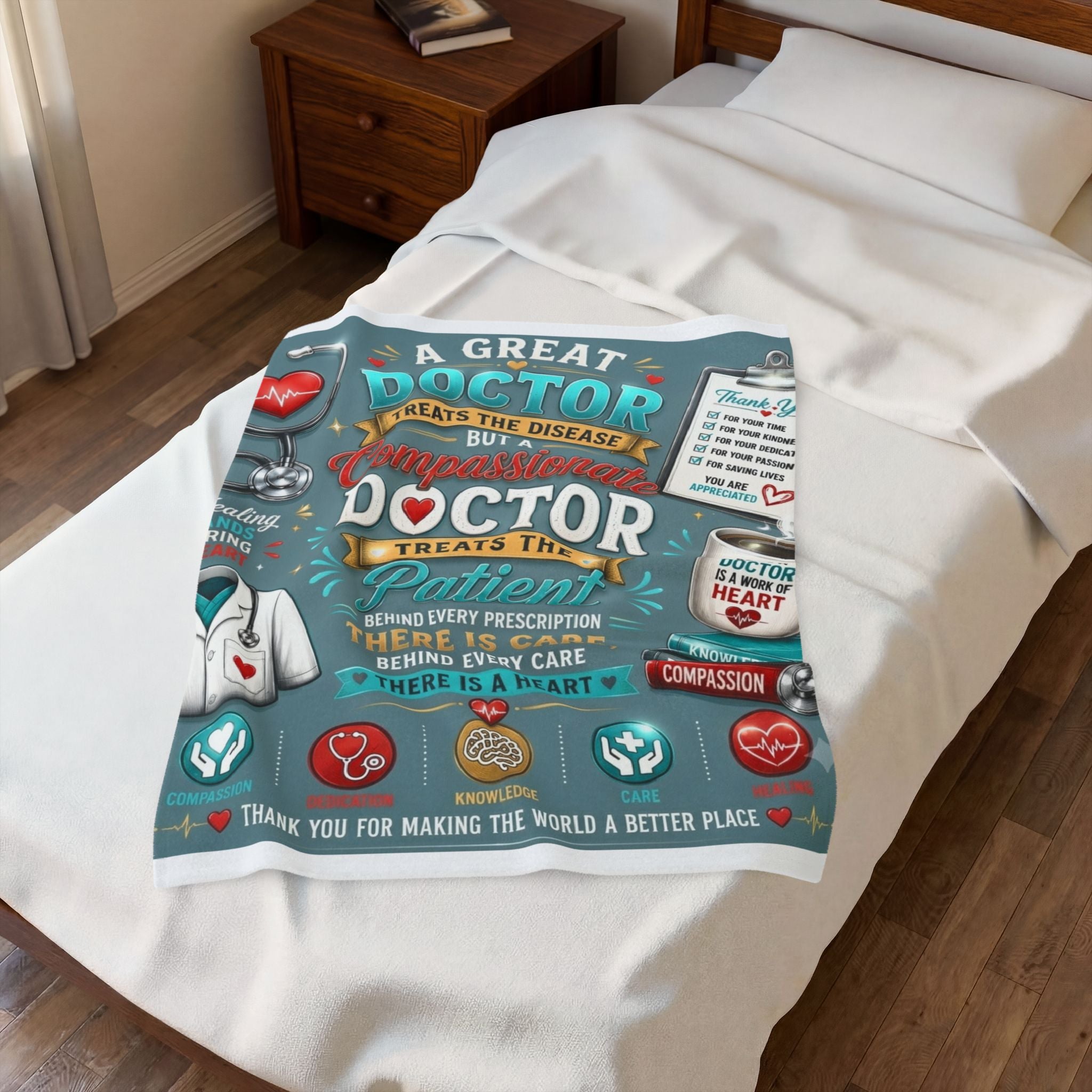 Compassionate Doctor Velveteen Plush Blanket — "A Great Doctor Treats the Disease" Tribute Throw